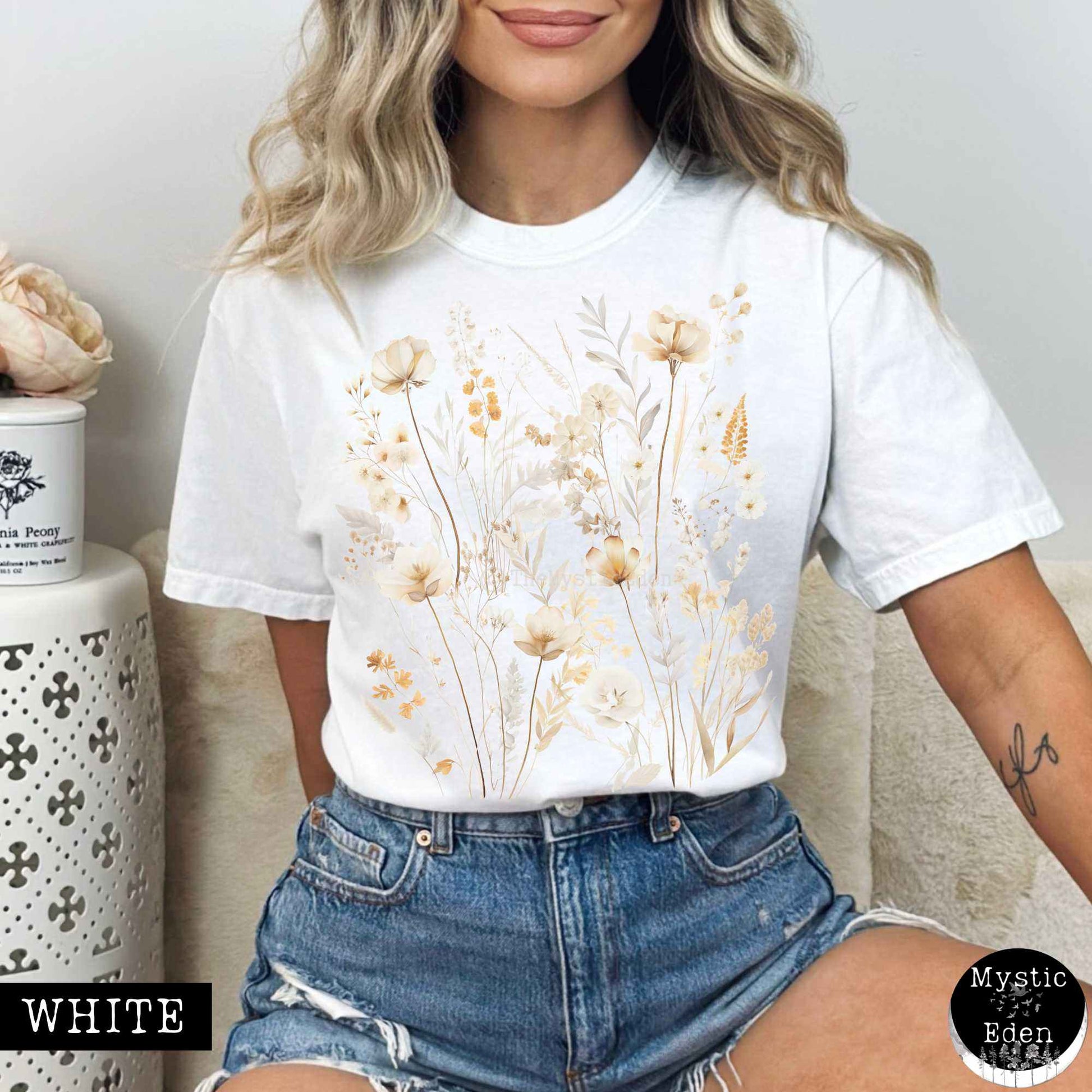 T-Shirt White / S Vintage white floral wildflower shirt The Mystic Eden
