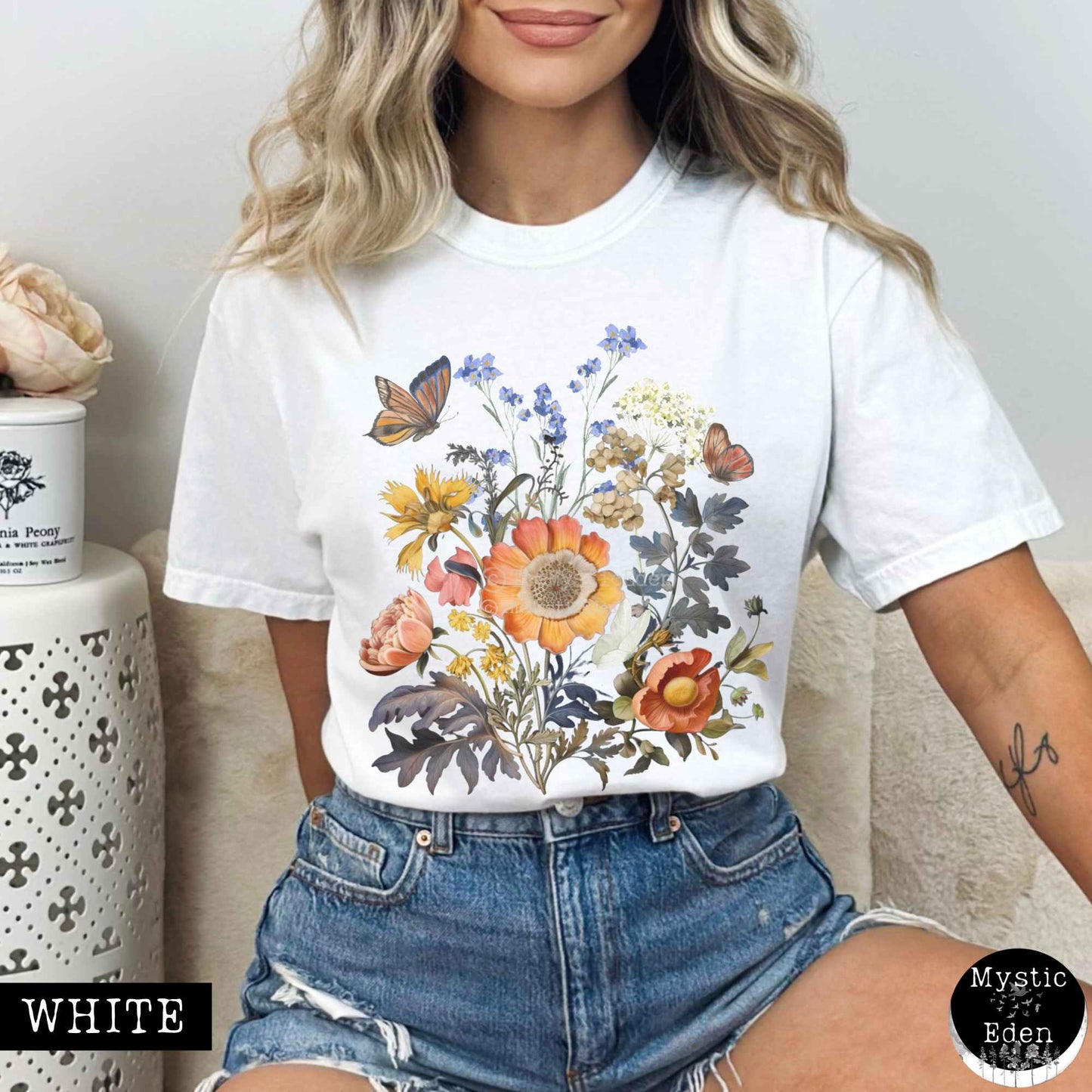 T-Shirt White / S Vintage Wildflower Cottagecore Shirt The Mystic Eden