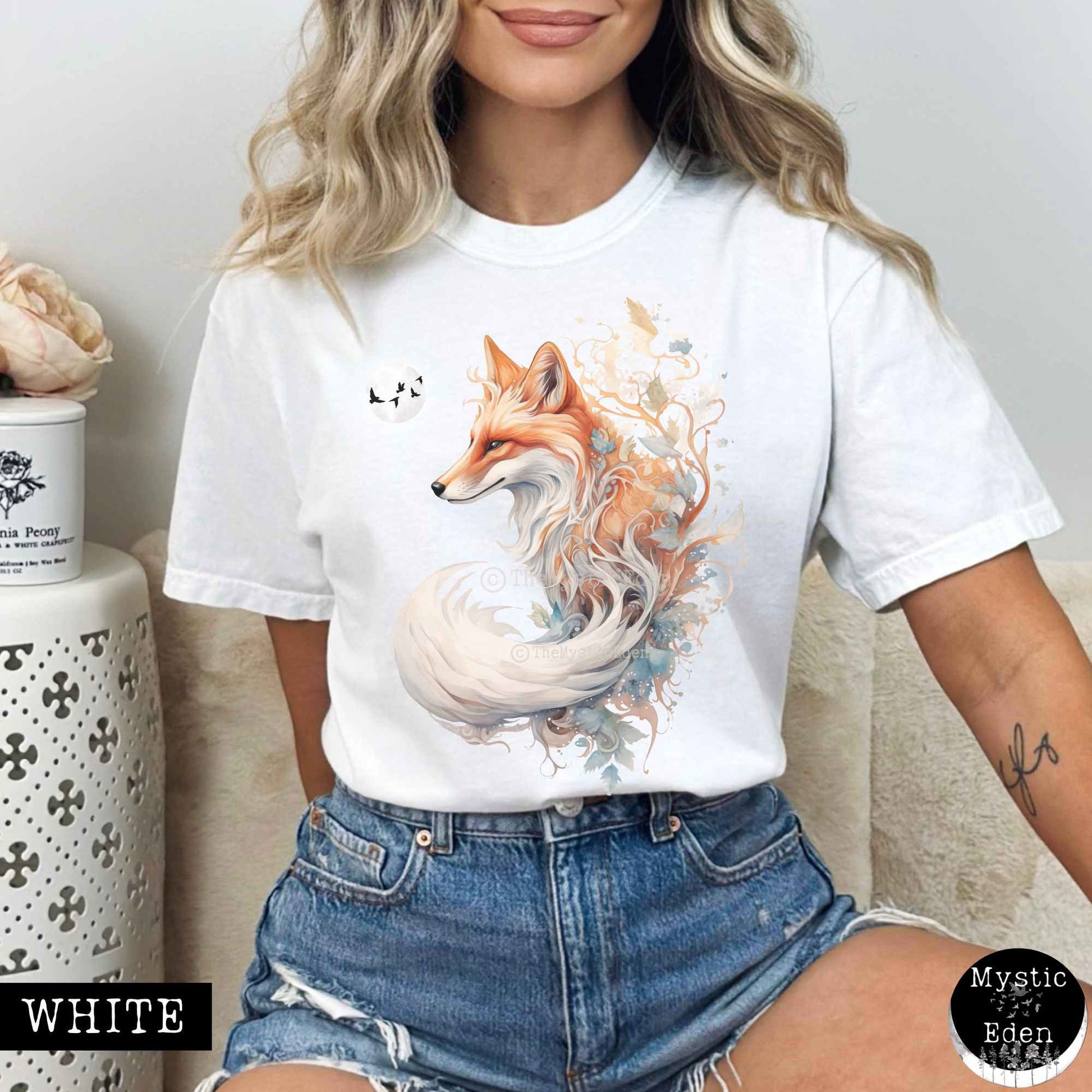 T-Shirt White / S Whimsical fox shirt The Mystic Eden