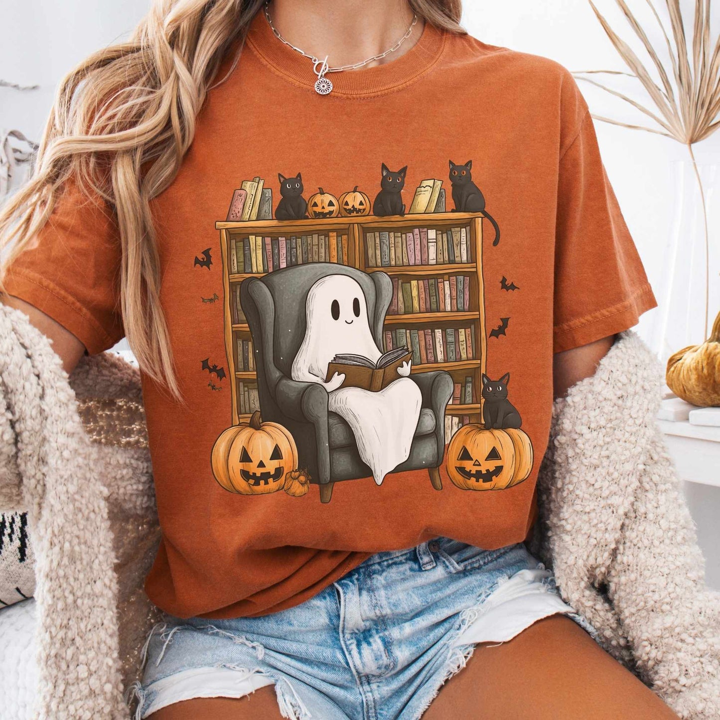 T-Shirt Yam / S Cute Reading Ghosts & Black Cats Shirt The Mystic Eden