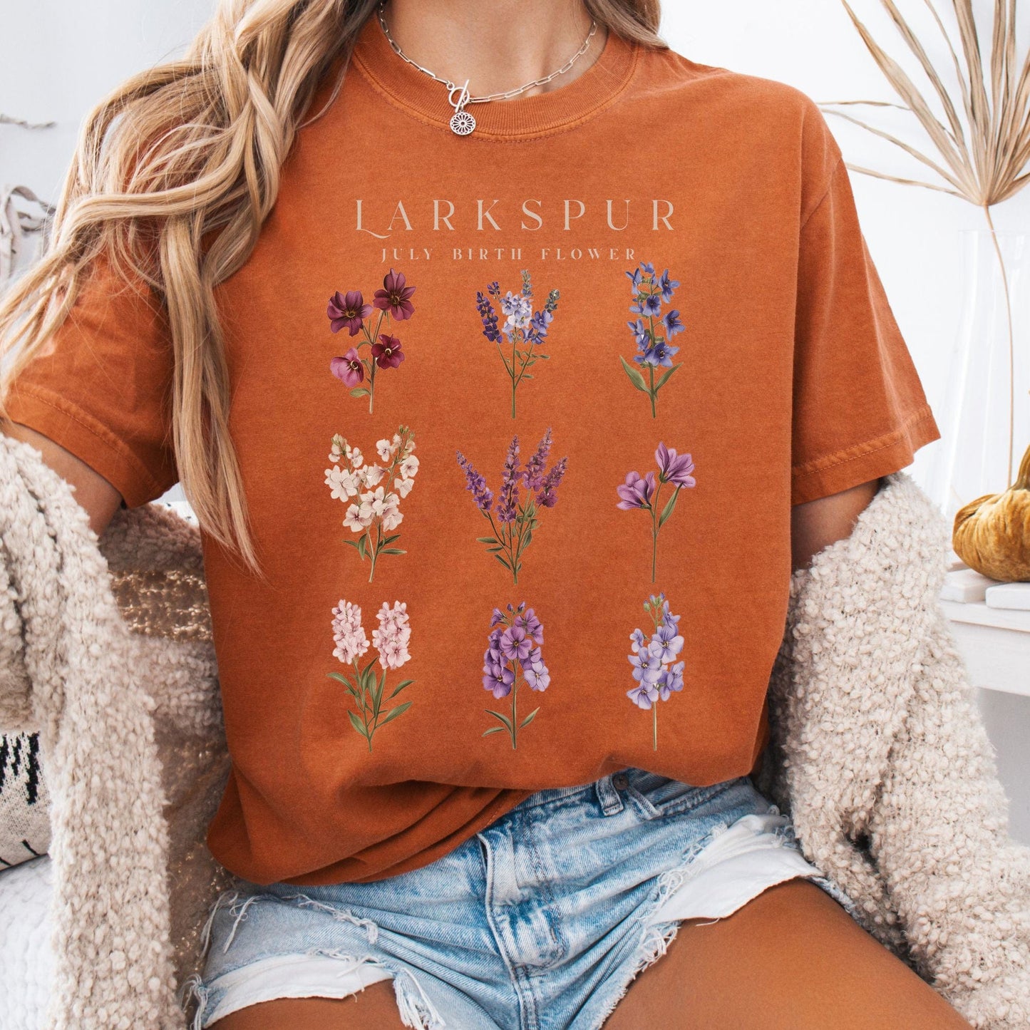 T-Shirt Yam / S Larkspur July Birth Month Flower Shirt The Mystic Eden