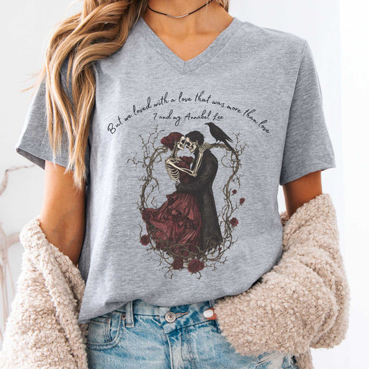 V-neck Athletic Heather / S Annabel Lee Edgar Allan Poe V-Neck Tee The Mystic Eden