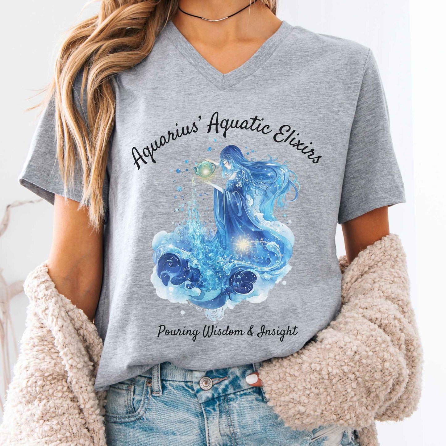 V-neck Athletic Heather / S Aquarius' Aquatic Elixirs Zodiac V-Neck Tee The Mystic Eden
