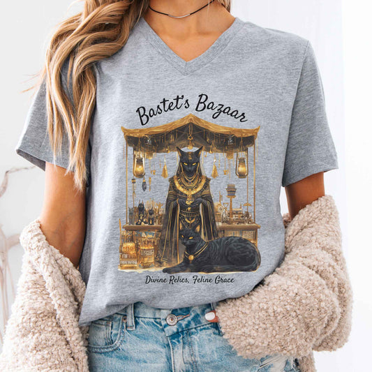 V-neck Athletic Heather / S Bastet's Bazaar Goddess V-Neck Tee The Mystic Eden