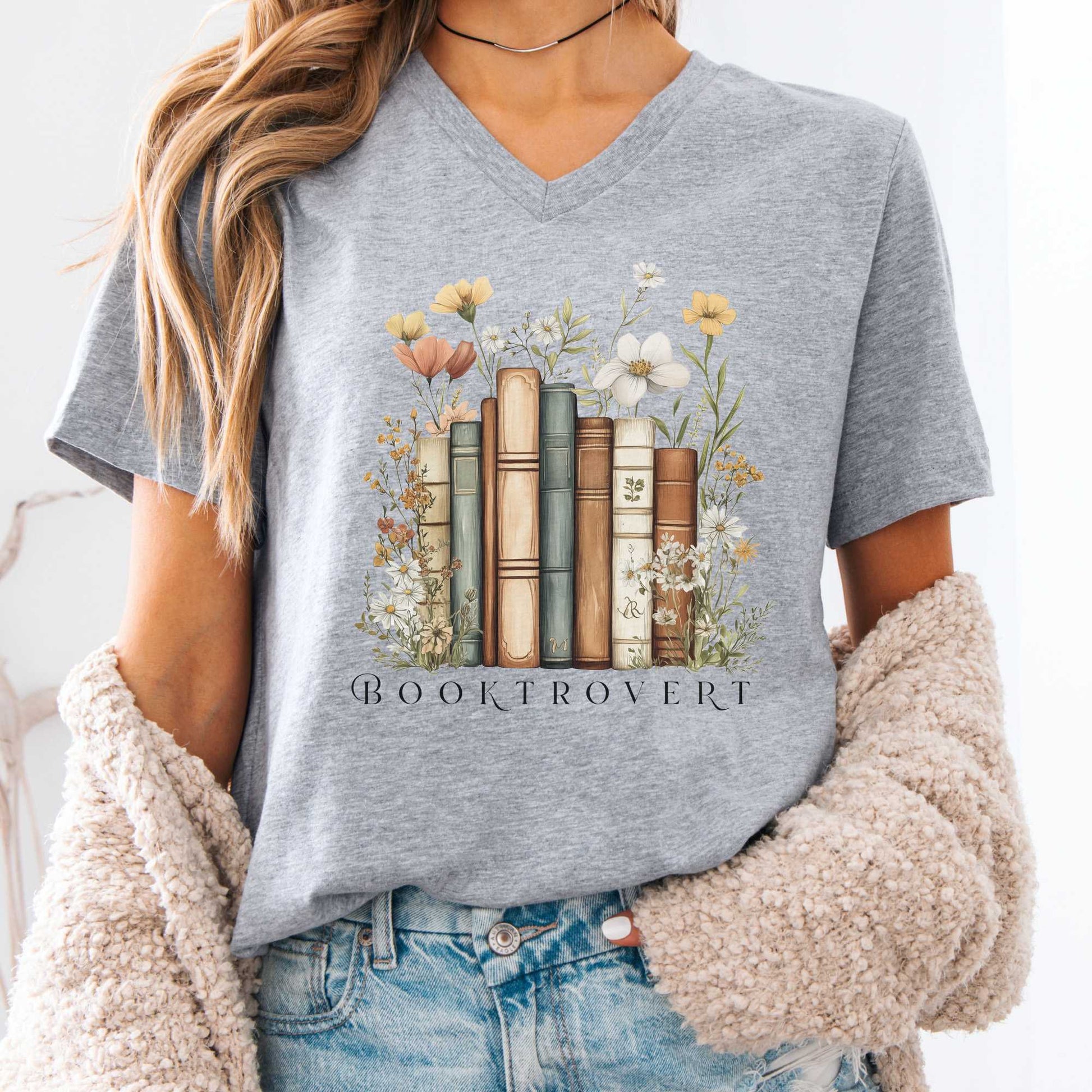 V-neck Athletic Heather / S Booktrovert Bookish V-Neck Tee The Mystic Eden
