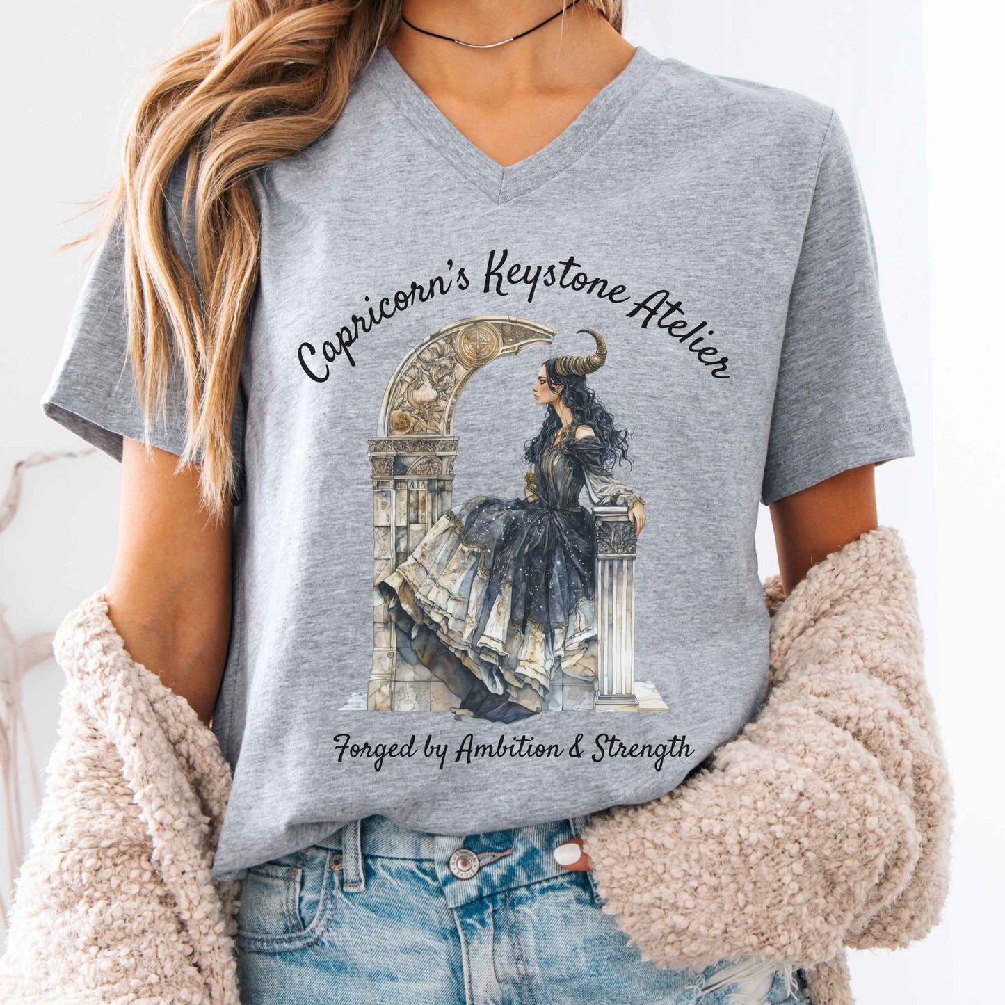 V-neck Athletic Heather / S Capricorn's Keystone Atelier Zodiac V-Neck Tee The Mystic Eden