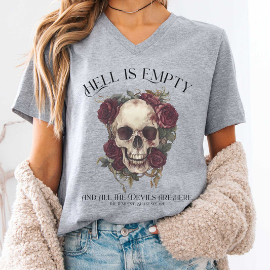 V-neck Athletic Heather / S Hell Is Empty and All The Devils Are Here Shakespeare V-Neck Tee The Mystic Eden