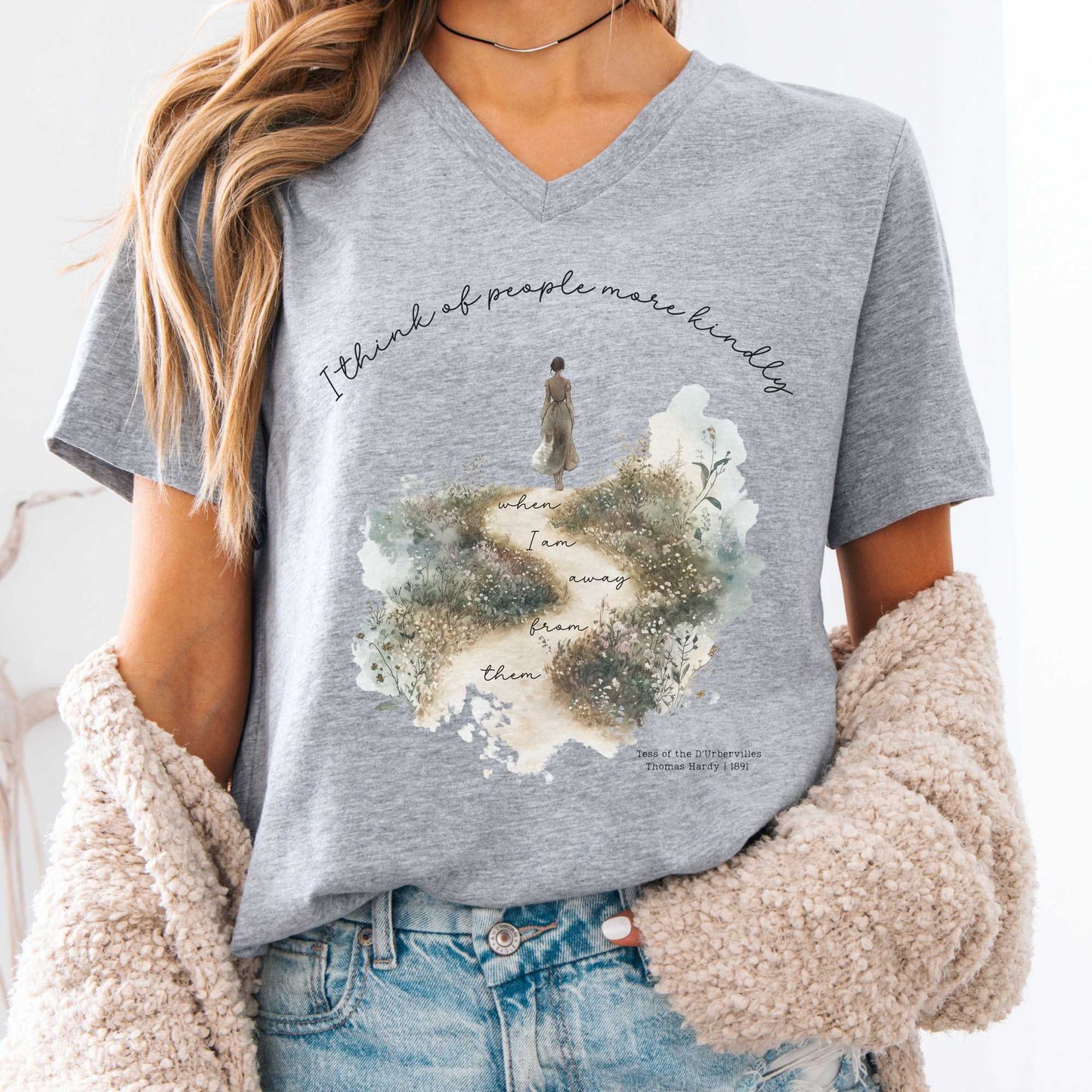 V-neck Athletic Heather / S I Think of People More Kindly When I am Away From Them Tess of the D'Urbervilles V-Neck Tee The Mystic Eden