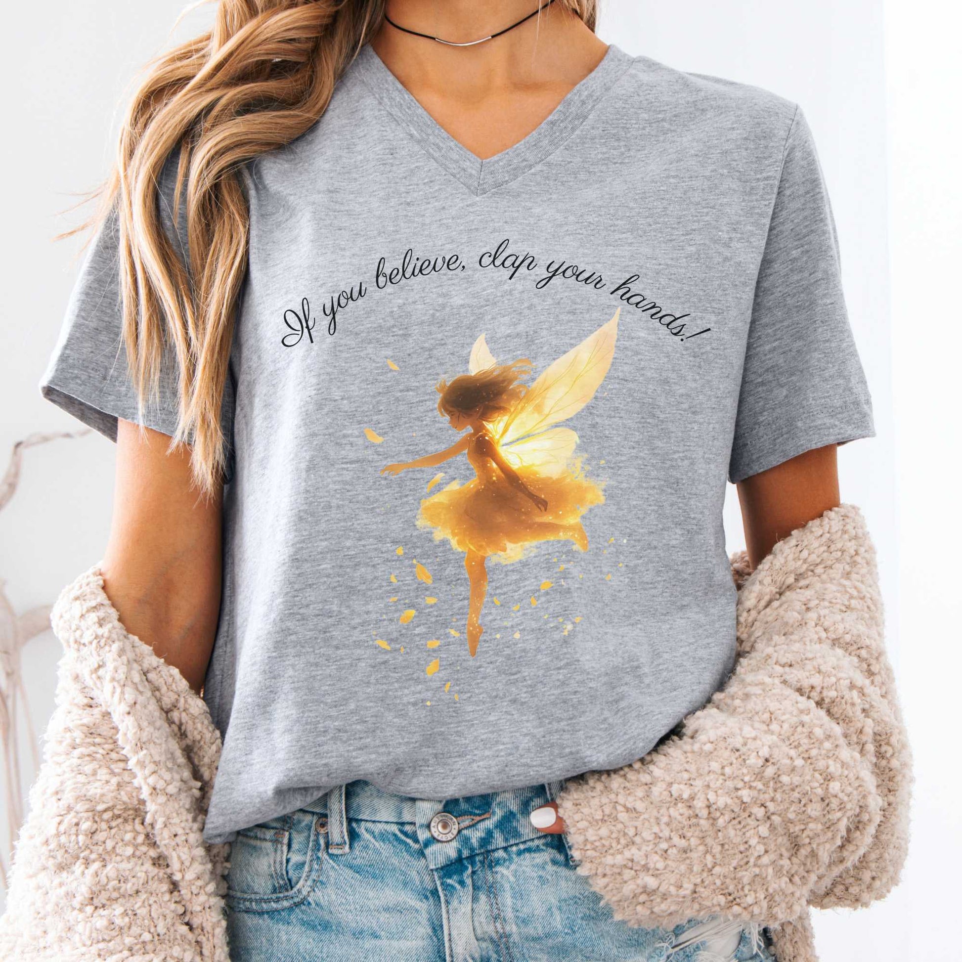 V-neck Athletic Heather / S If You Believe Clap Your Hands J M Barrie's Peter Pan V-Neck Tee The Mystic Eden
