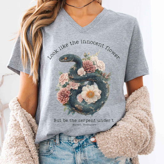 V-neck Athletic Heather / S Look Like The Innocent Flower But Be The Serpent Under't Shakespeare V-Neck Tee The Mystic Eden