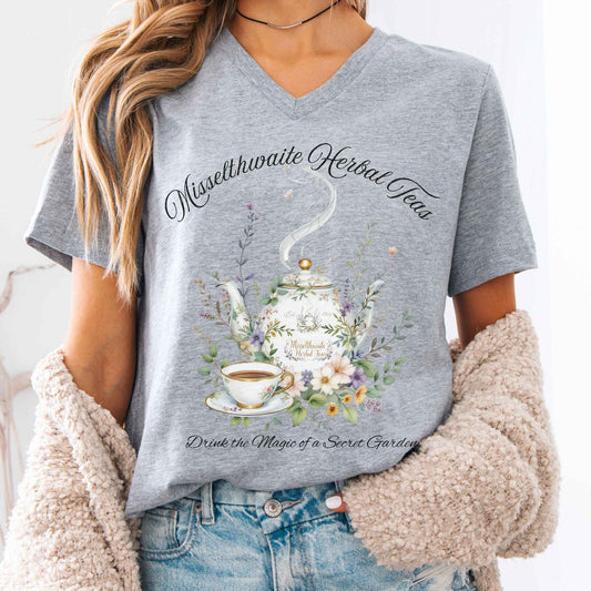 V-neck Athletic Heather / S Misslethwaite Herbal Tea The Secret Garden V-Neck Tee The Mystic Eden