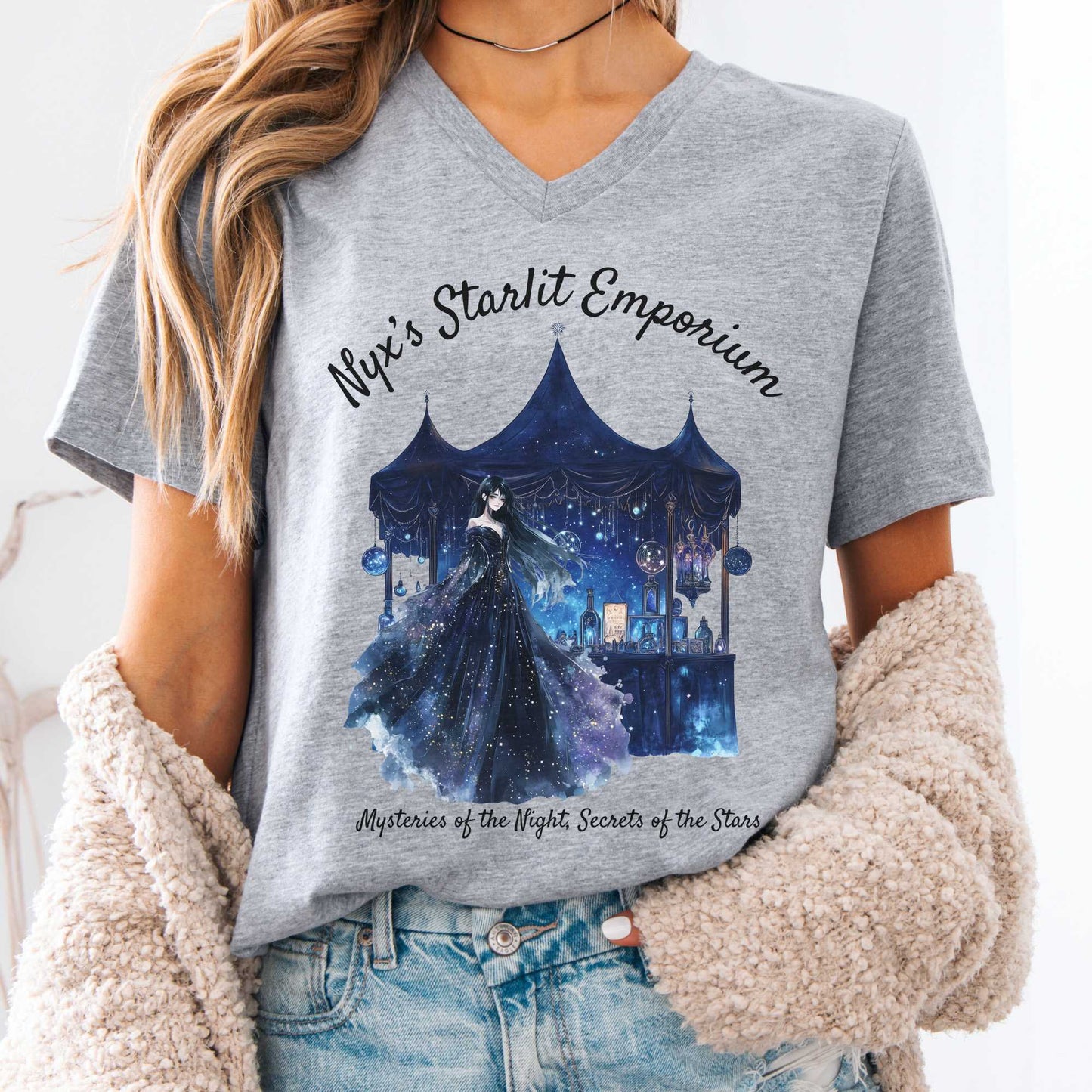 V-neck Athletic Heather / S Nyx's Starlit Emporium Greek Goddess V-Neck Tee The Mystic Eden