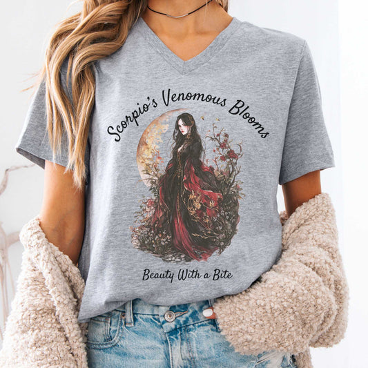 V-neck Athletic Heather / S Scorpio's Venomous Blooms V-Neck Tee The Mystic Eden