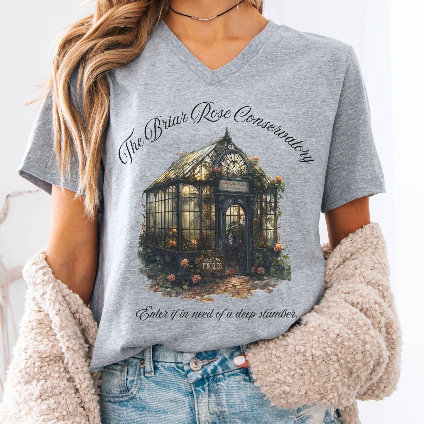 V-neck Athletic Heather / S The Briar Rose Conservatory Fairytale V-Neck Tee The Mystic Eden