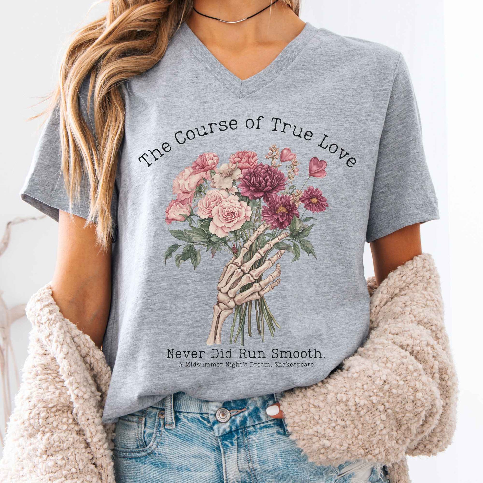 V-neck Athletic Heather / S The Course of True Love Never Did Run Smooth Shakespeare V-Neck Tee The Mystic Eden