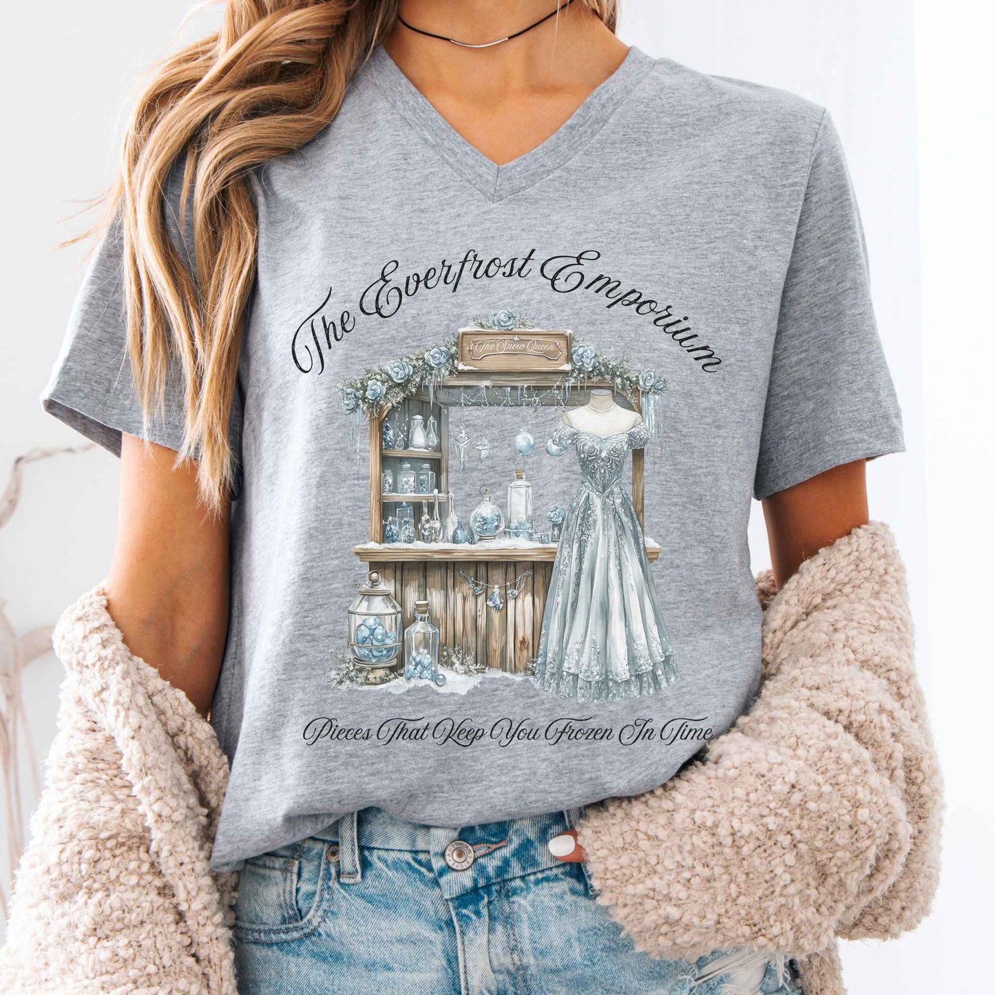 V-neck Athletic Heather / S The Everfrost Emporium Fairytale V-Neck Tee The Mystic Eden