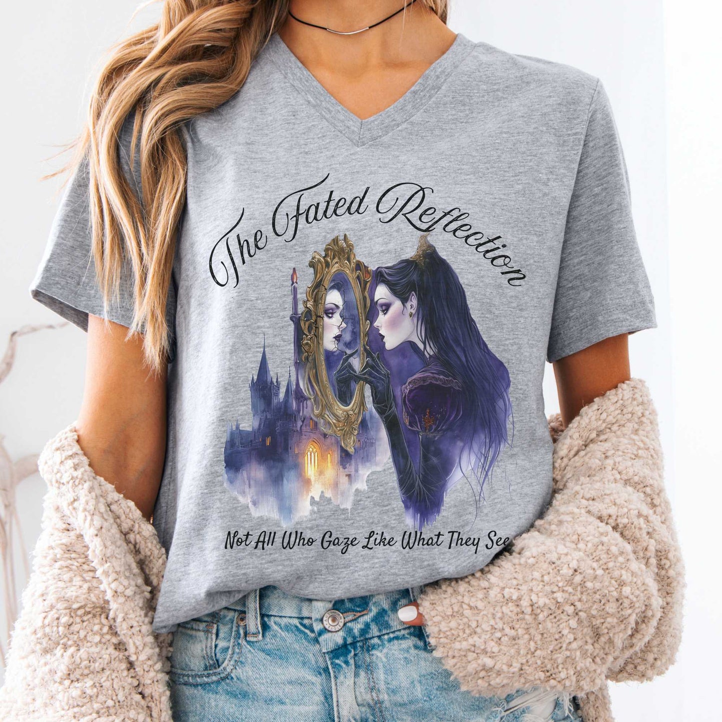 V-neck Athletic Heather / S The Fated Reflection Fairytale V-Neck Tee The Mystic Eden