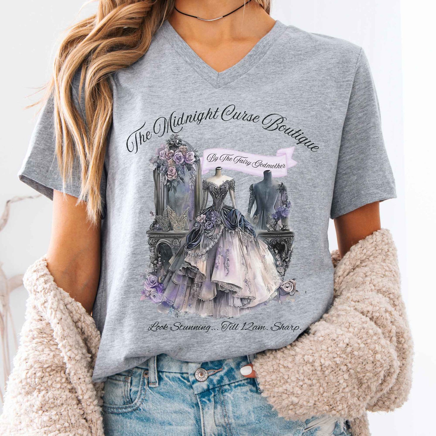 V-neck Athletic Heather / S The Midnight Curse Boutique Fairytale V-Neck Tee The Mystic Eden