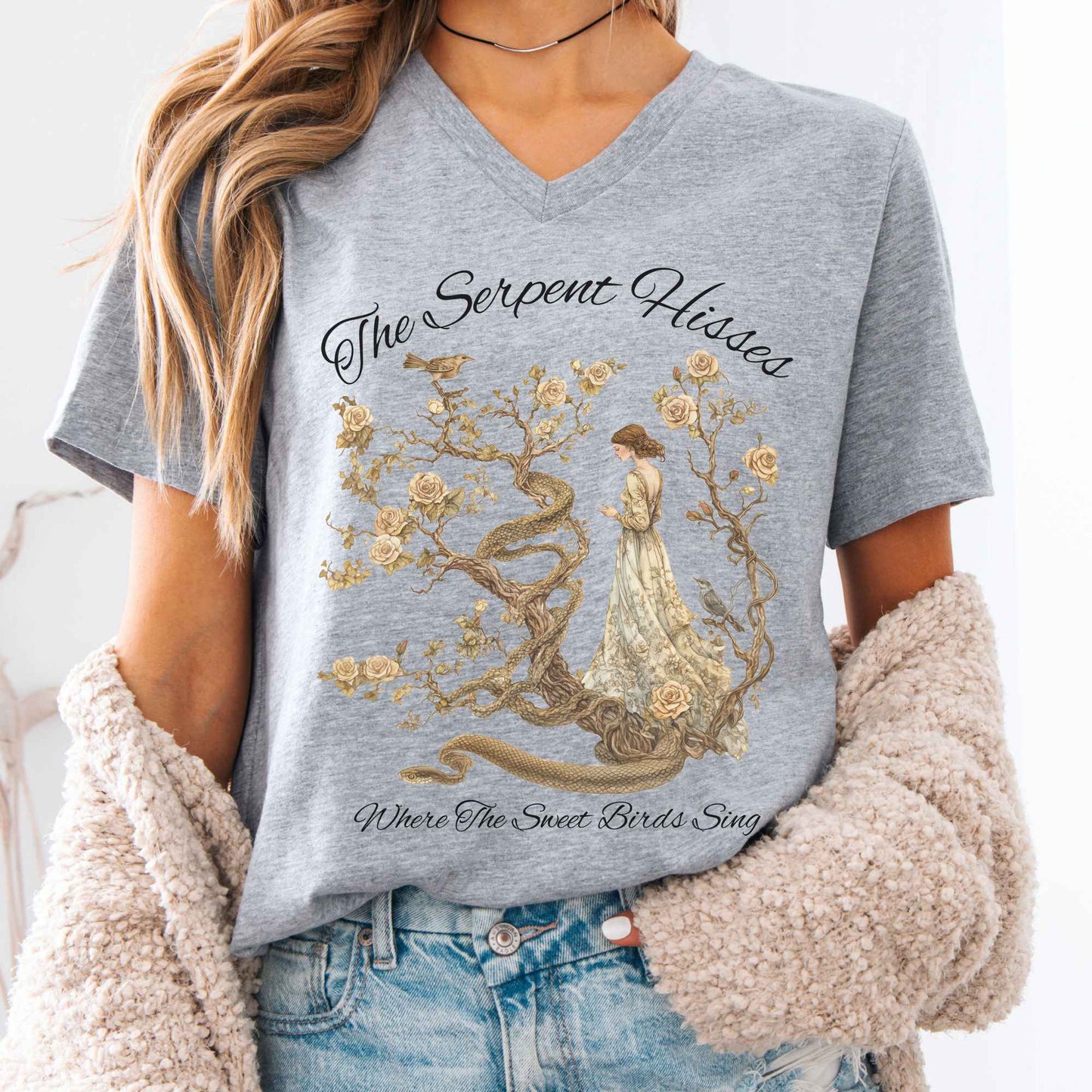 V-neck Athletic Heather / S The Serpent Hisses Where The Sweet Birds Sing Tess of the D'Urbervilles V-Neck Tee The Mystic Eden