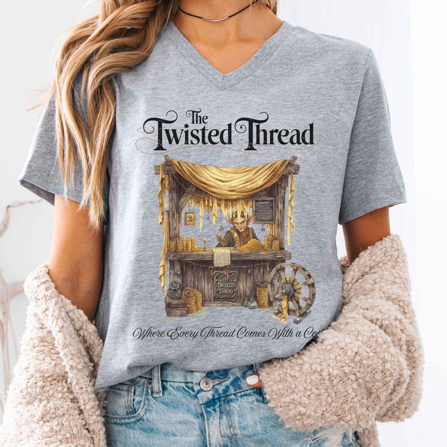 V-neck Athletic Heather / S The Twisted Thread Fairytale V-Neck Tee The Mystic Eden