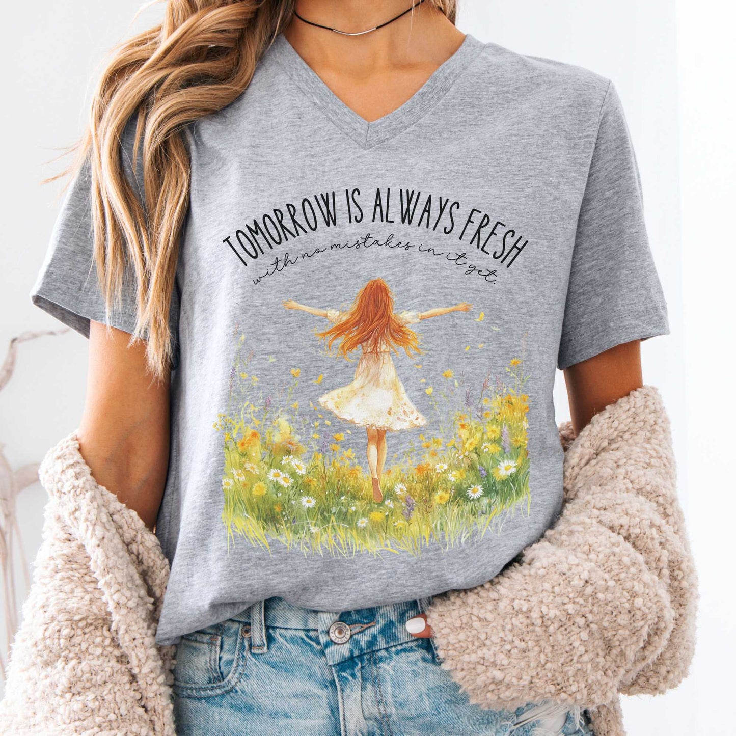 V-neck Athletic Heather / S Tomorrow Is Always Fresh With No Mistakes In It yet Anne Of Green Gables V-Neck Tee The Mystic Eden