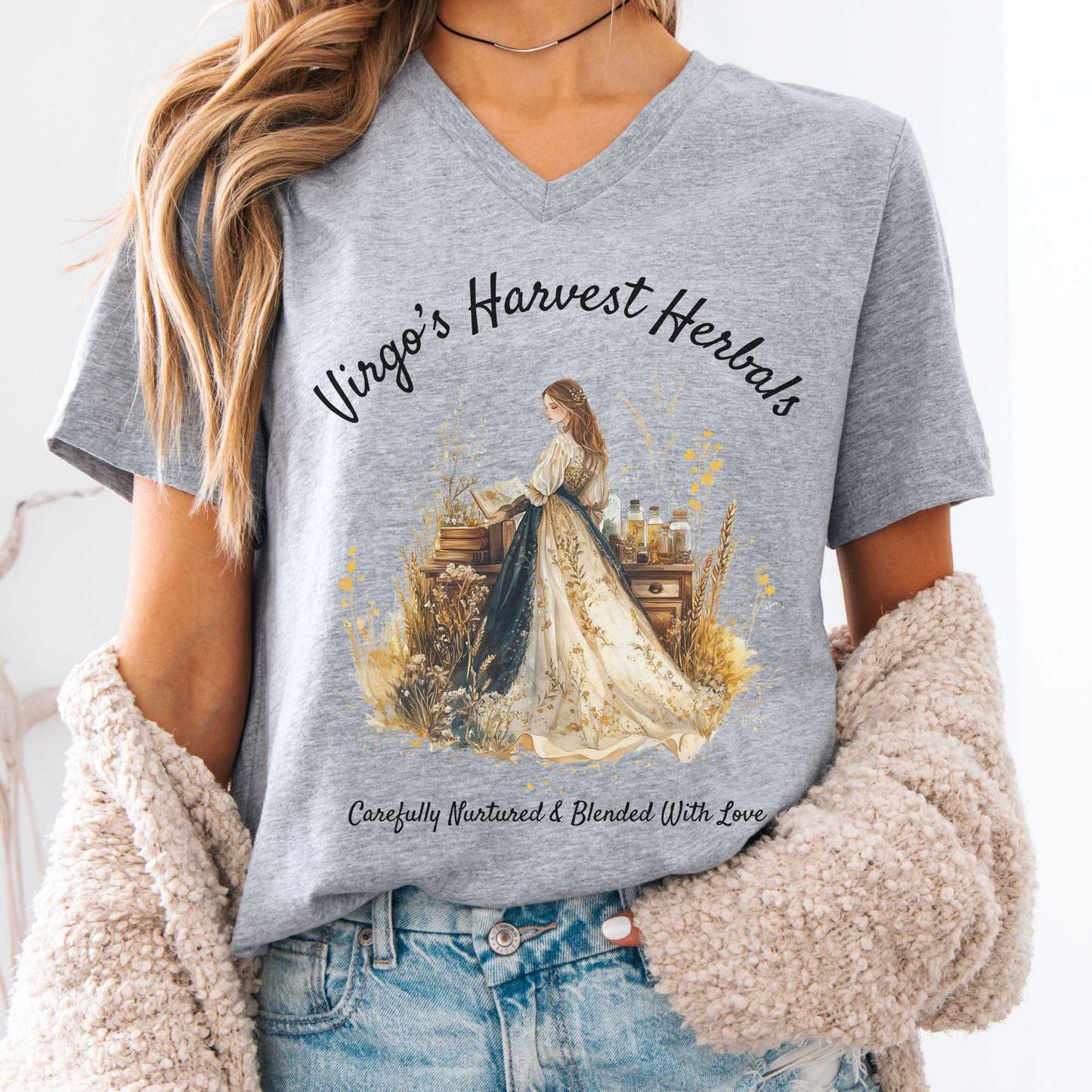 V-neck Athletic Heather / S Virgo's Harvest Herbals Zodiac V-Neck Tee The Mystic Eden