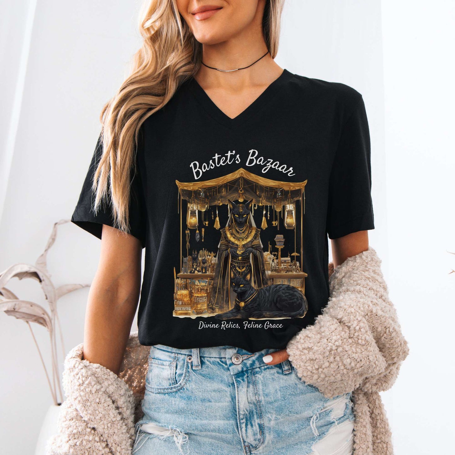 V-neck Bastet's Bazaar Goddess V-Neck Tee The Mystic Eden