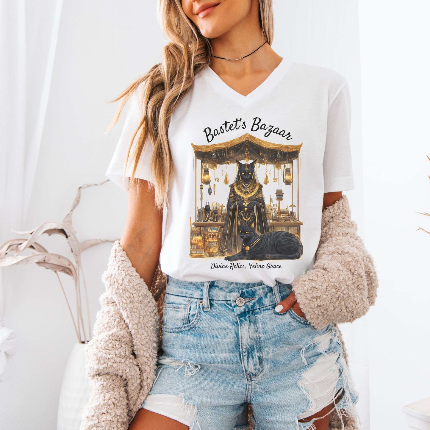 V-neck Bastet's Bazaar Goddess V-Neck Tee The Mystic Eden