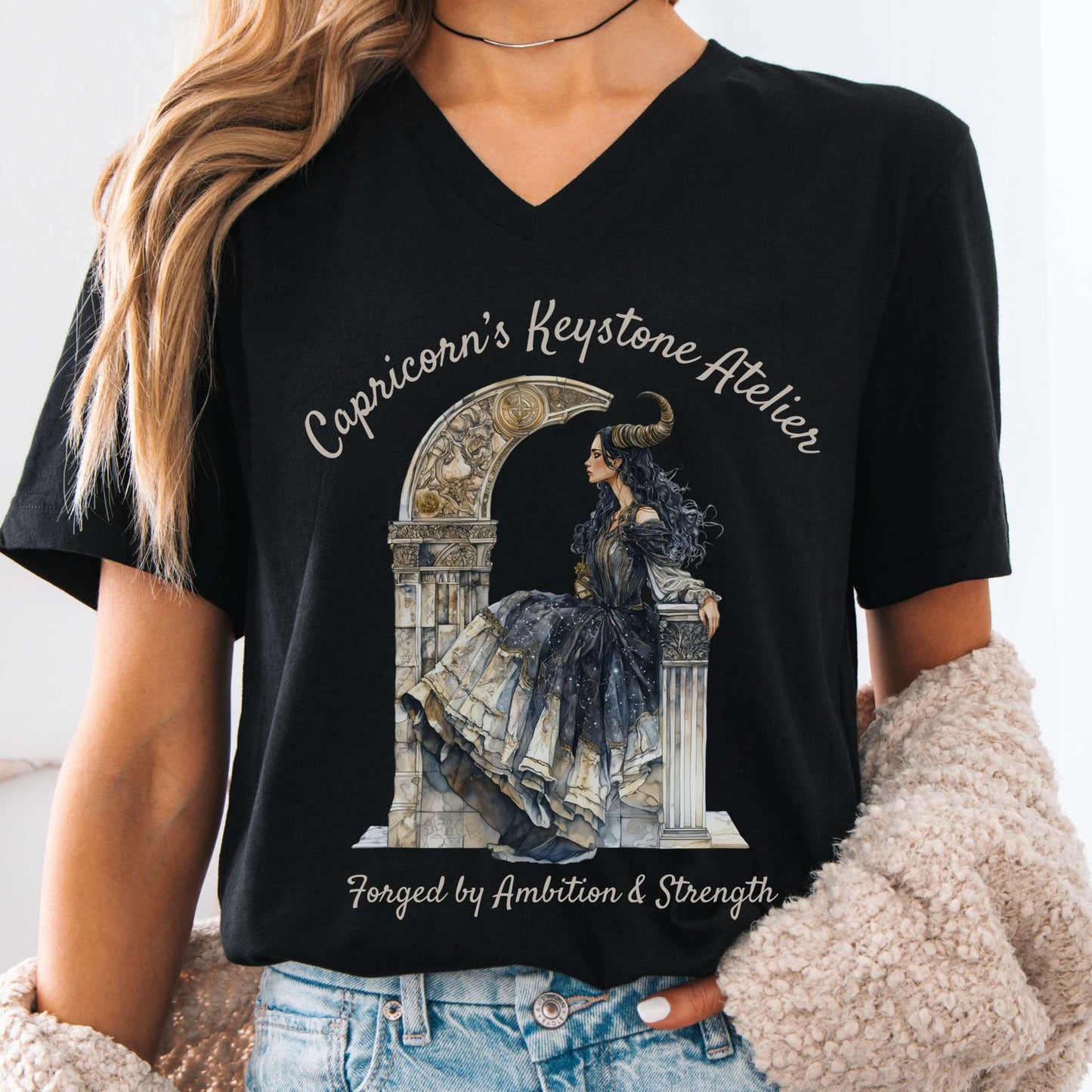 V-neck Black / S Capricorn's Keystone Atelier Zodiac V-Neck Tee The Mystic Eden