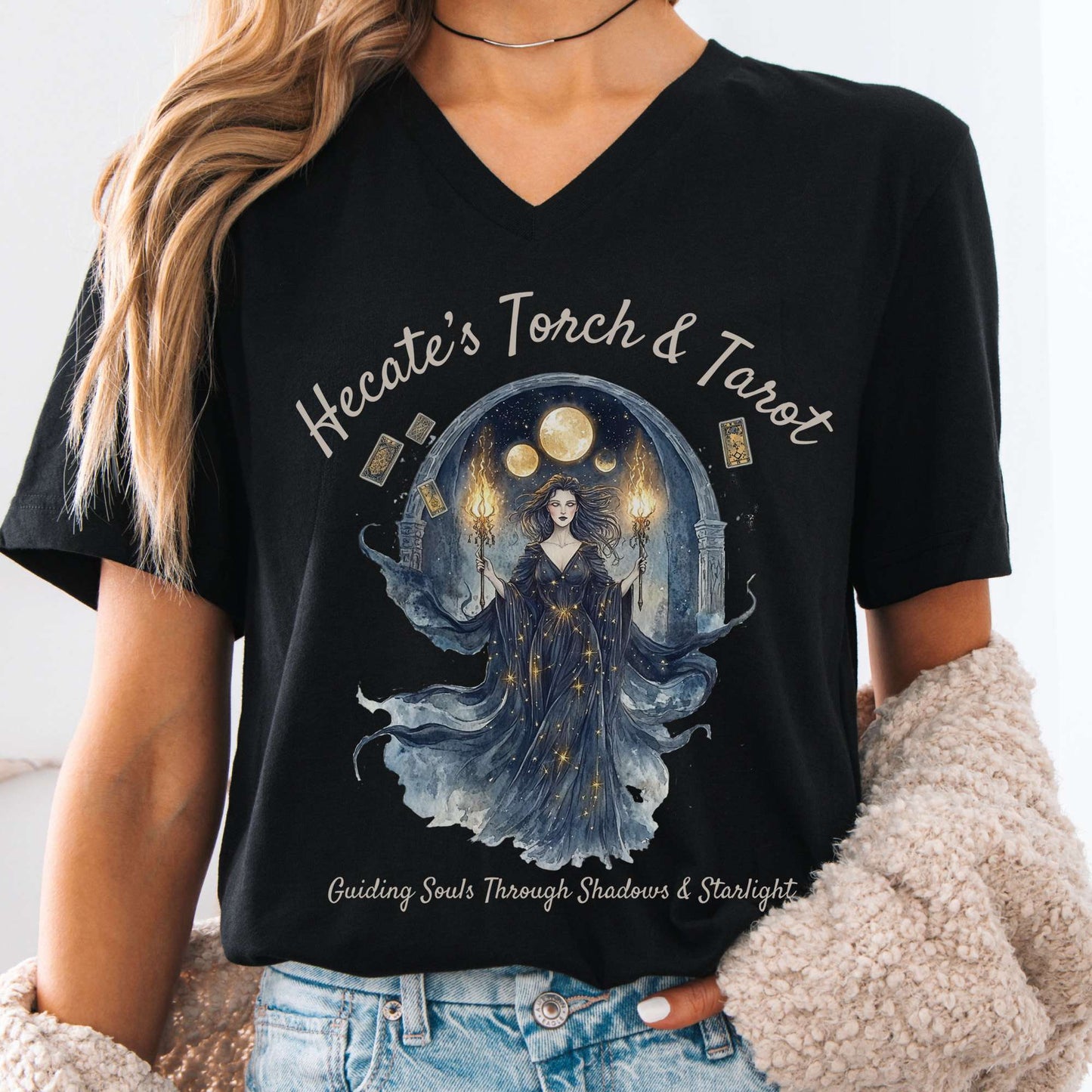 V-neck Black / S Hecate's Torch & Tarot V-Neck Tee The Mystic Eden