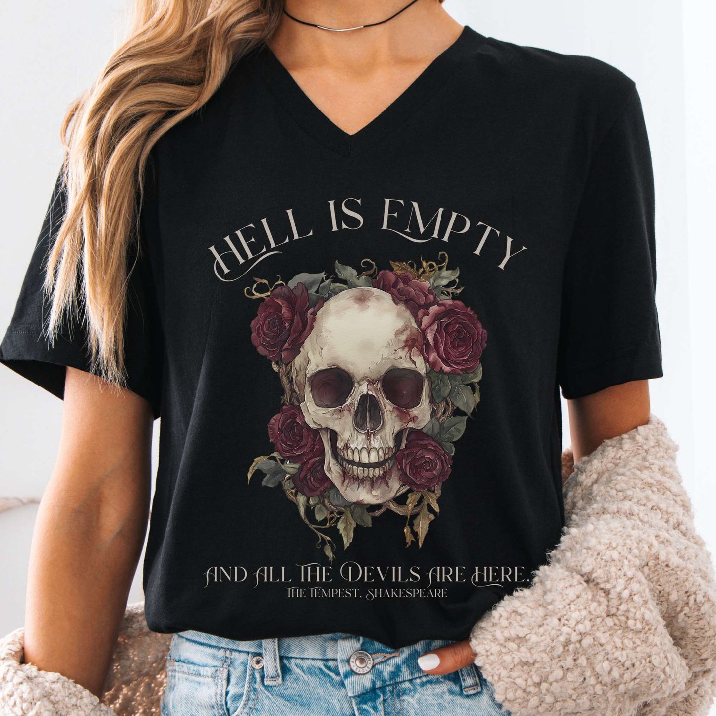 V-neck Black / S Hell Is Empty and All The Devils Are Here Shakespeare V-Neck Tee The Mystic Eden