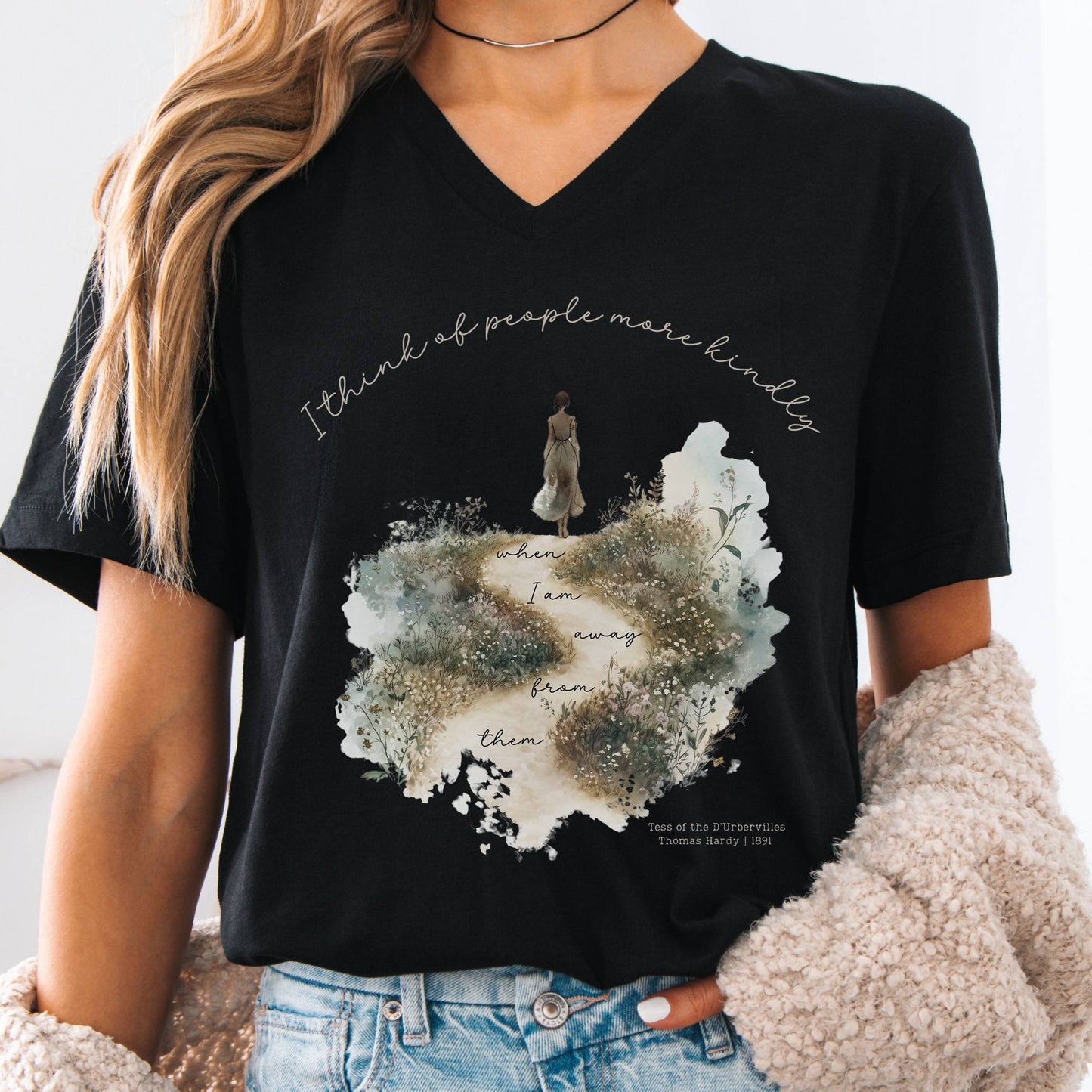 V-neck Black / S I Think of People More Kindly When I am Away From Them Tess of the D'Urbervilles V-Neck Tee The Mystic Eden
