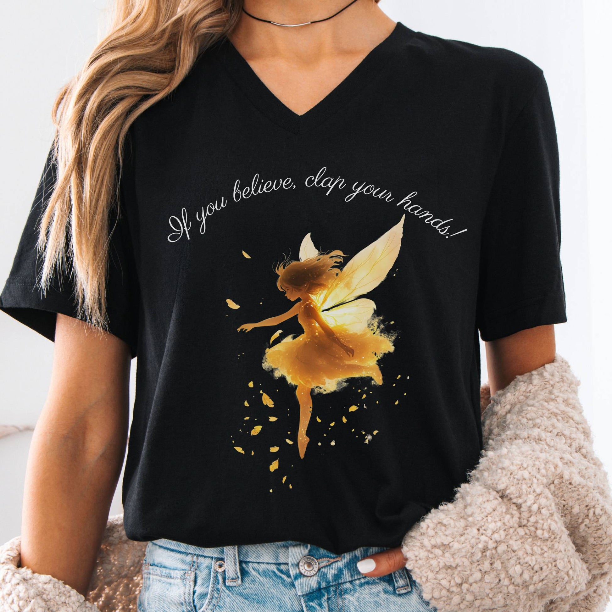 V-neck Black / S If You Believe Clap Your Hands J M Barrie's Peter Pan V-Neck Tee The Mystic Eden