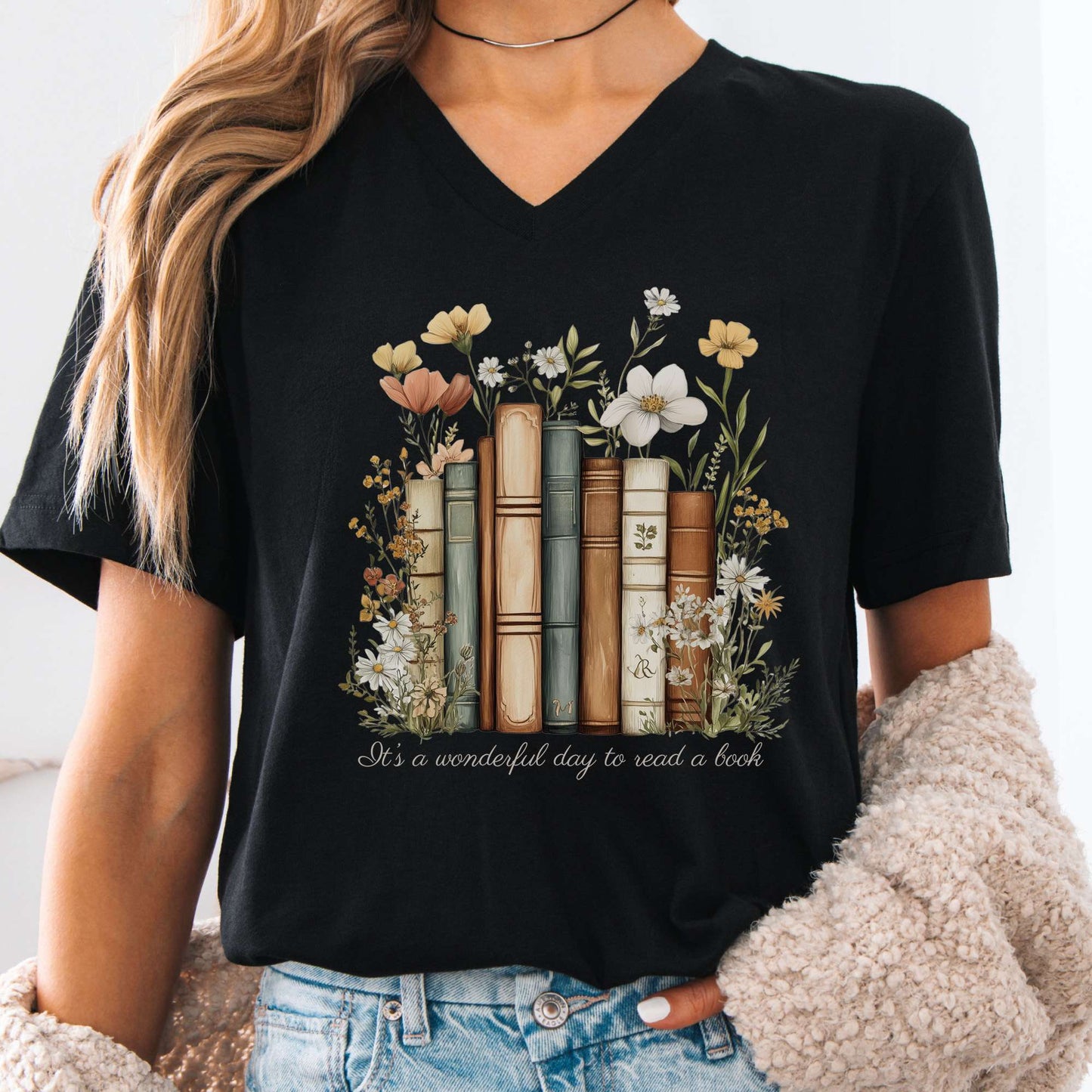 V-neck Black / S It's A Wonderful Day To Read A Book Bookish V-Neck Tee The Mystic Eden