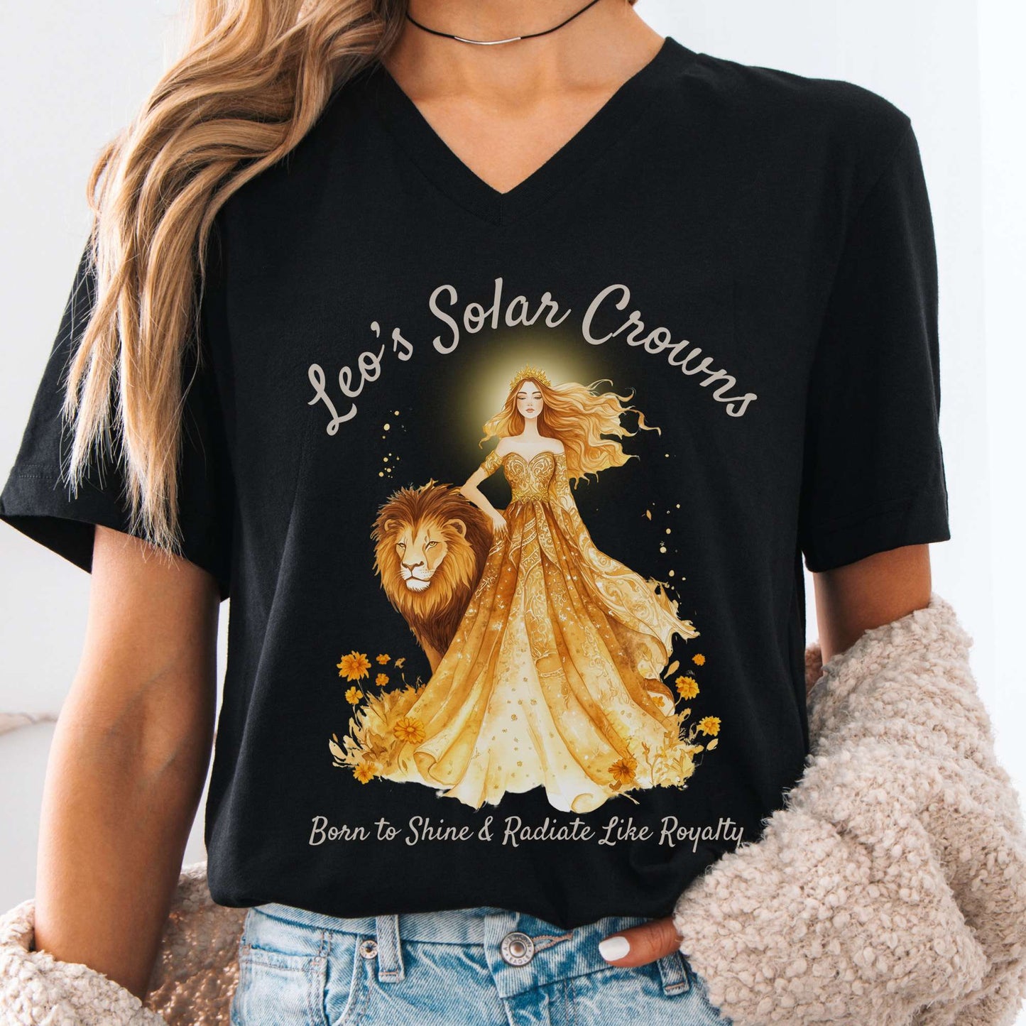 V-neck Black / S Leo's Solar Crowns Zodiac V-Neck Tee The Mystic Eden