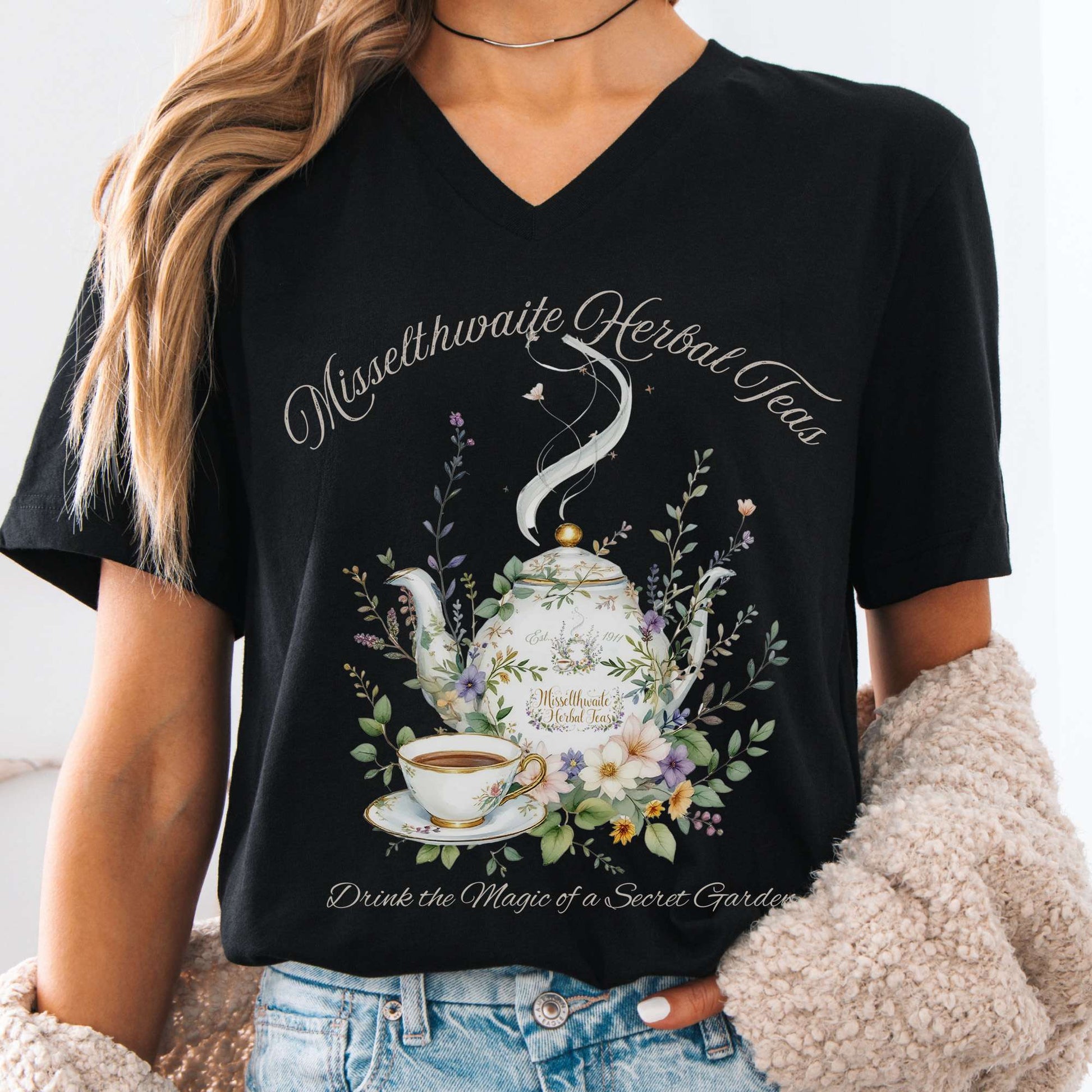 V-neck Black / S Misslethwaite Herbal Tea The Secret Garden V-Neck Tee The Mystic Eden