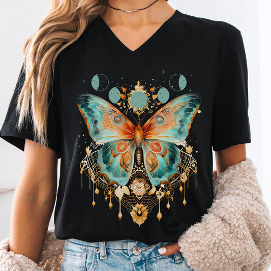 V-neck Black / S Mystical and Whimsical Butterfly V-Neck Shirt The Mystic Eden