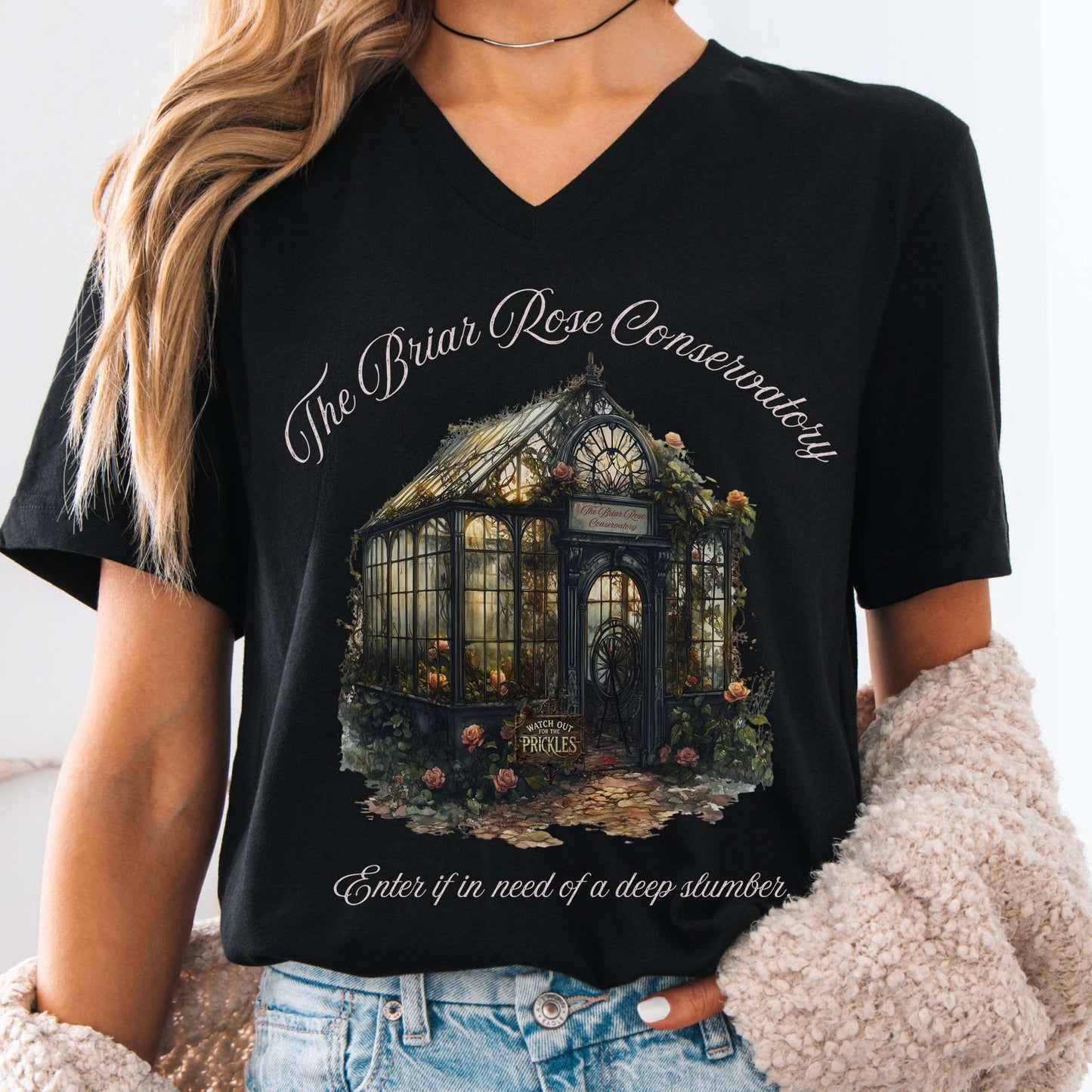 V-neck Black / S The Briar Rose Conservatory Fairytale V-Neck Tee The Mystic Eden