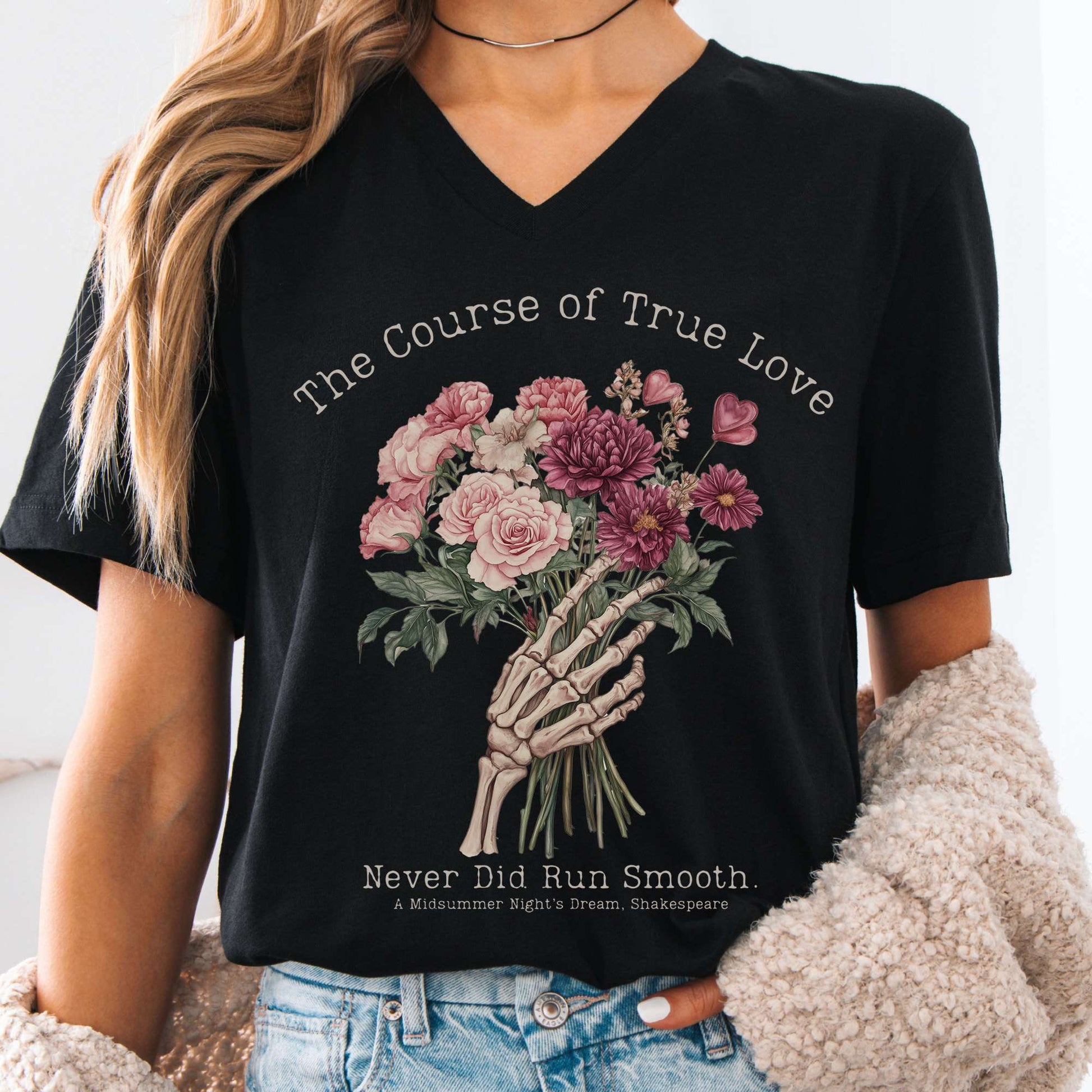 V-neck Black / S The Course of True Love Never Did Run Smooth Shakespeare V-Neck Tee The Mystic Eden