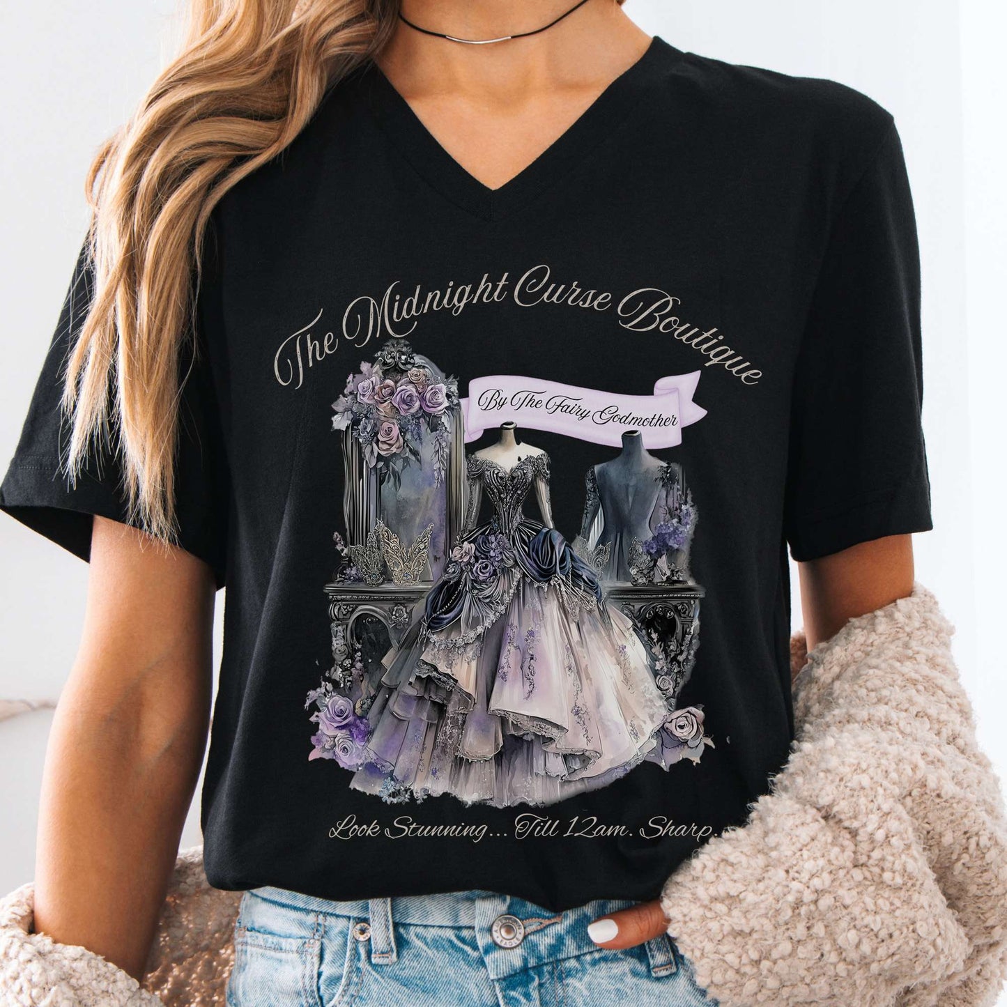 V-neck Black / S The Midnight Curse Boutique Fairytale V-Neck Tee The Mystic Eden