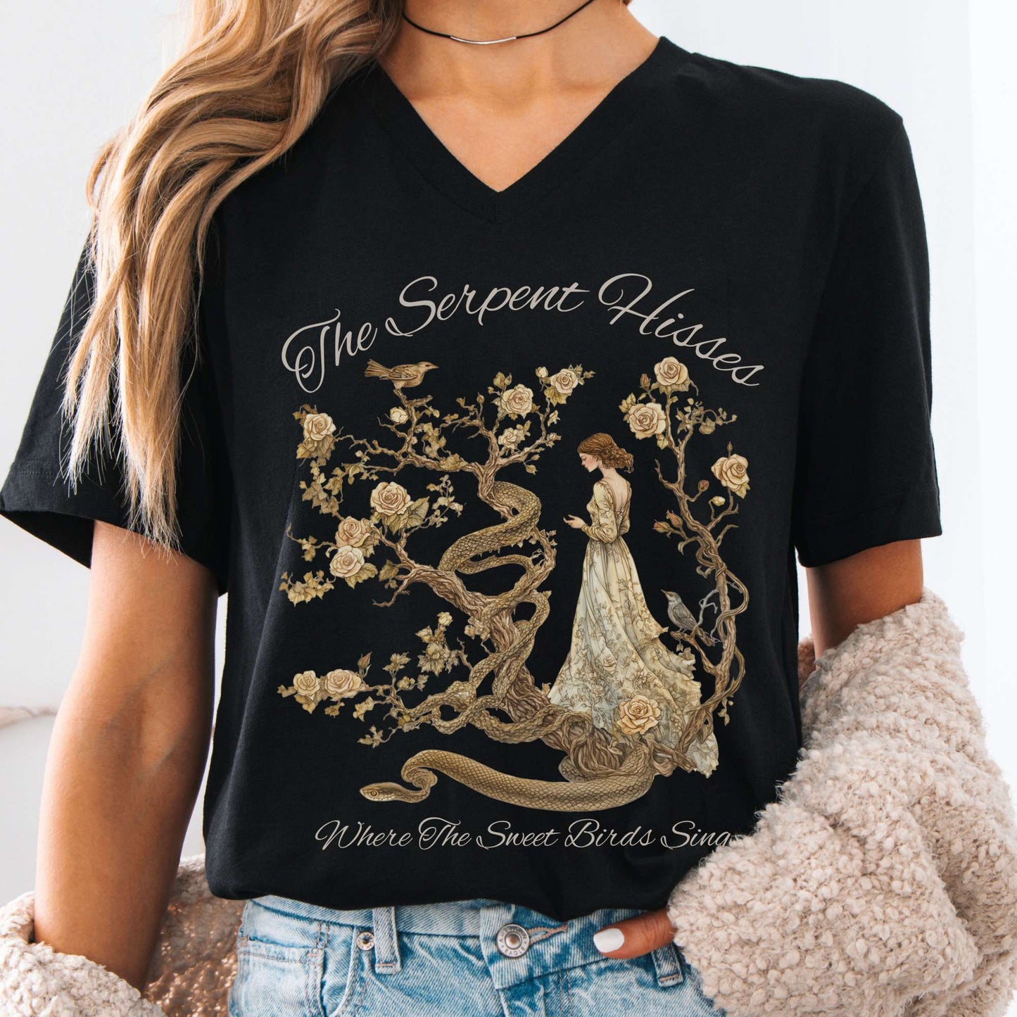 V-neck Black / S The Serpent Hisses Where The Sweet Birds Sing Tess of the D'Urbervilles V-Neck Tee The Mystic Eden