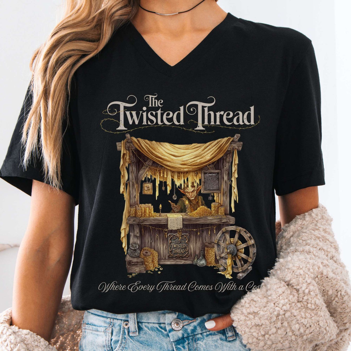 V-neck Black / S The Twisted Thread Fairytale V-Neck Tee The Mystic Eden