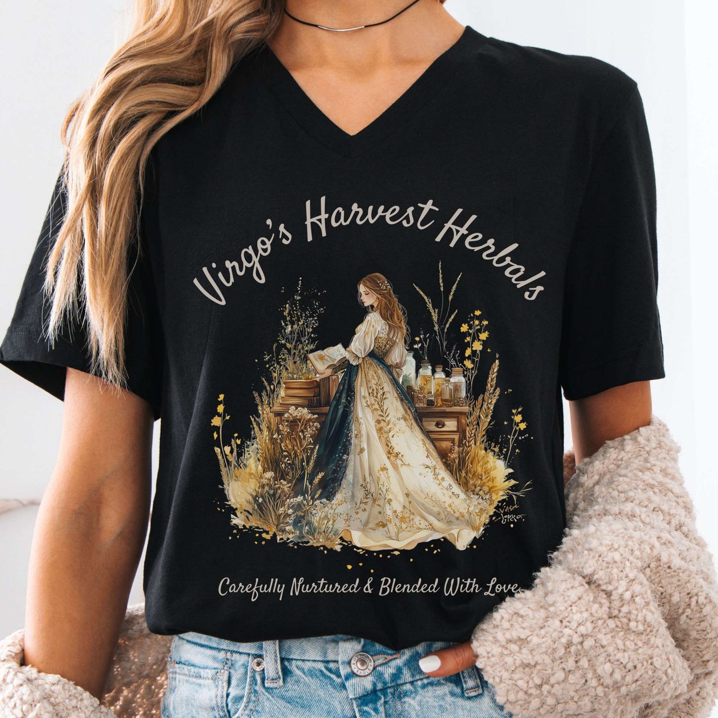 V-neck Black / S Virgo's Harvest Herbals Zodiac V-Neck Tee The Mystic Eden