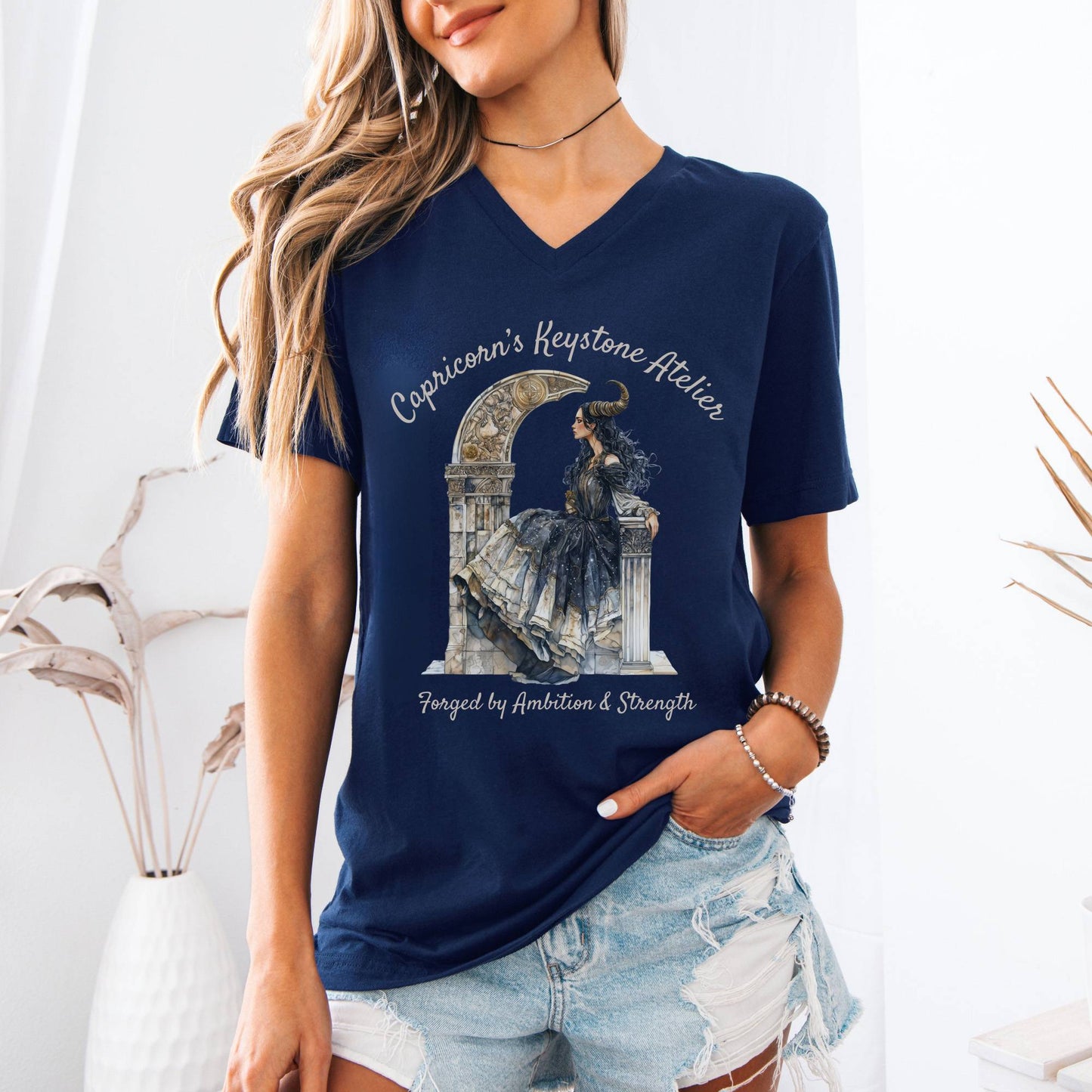 V-neck Capricorn's Keystone Atelier Zodiac V-Neck Tee The Mystic Eden