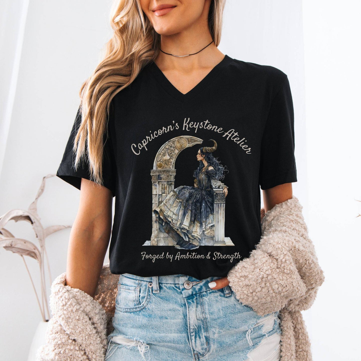 V-neck Capricorn's Keystone Atelier Zodiac V-Neck Tee The Mystic Eden