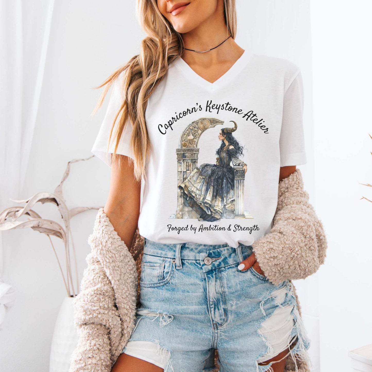 V-neck Capricorn's Keystone Atelier Zodiac V-Neck Tee The Mystic Eden