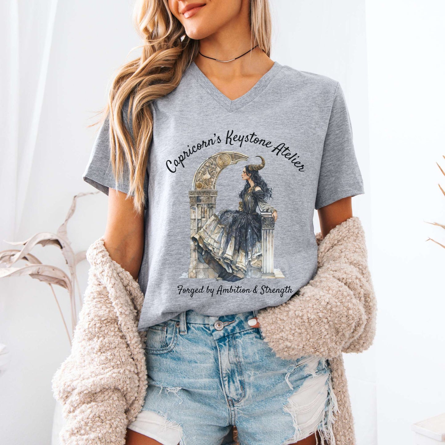 V-neck Capricorn's Keystone Atelier Zodiac V-Neck Tee The Mystic Eden