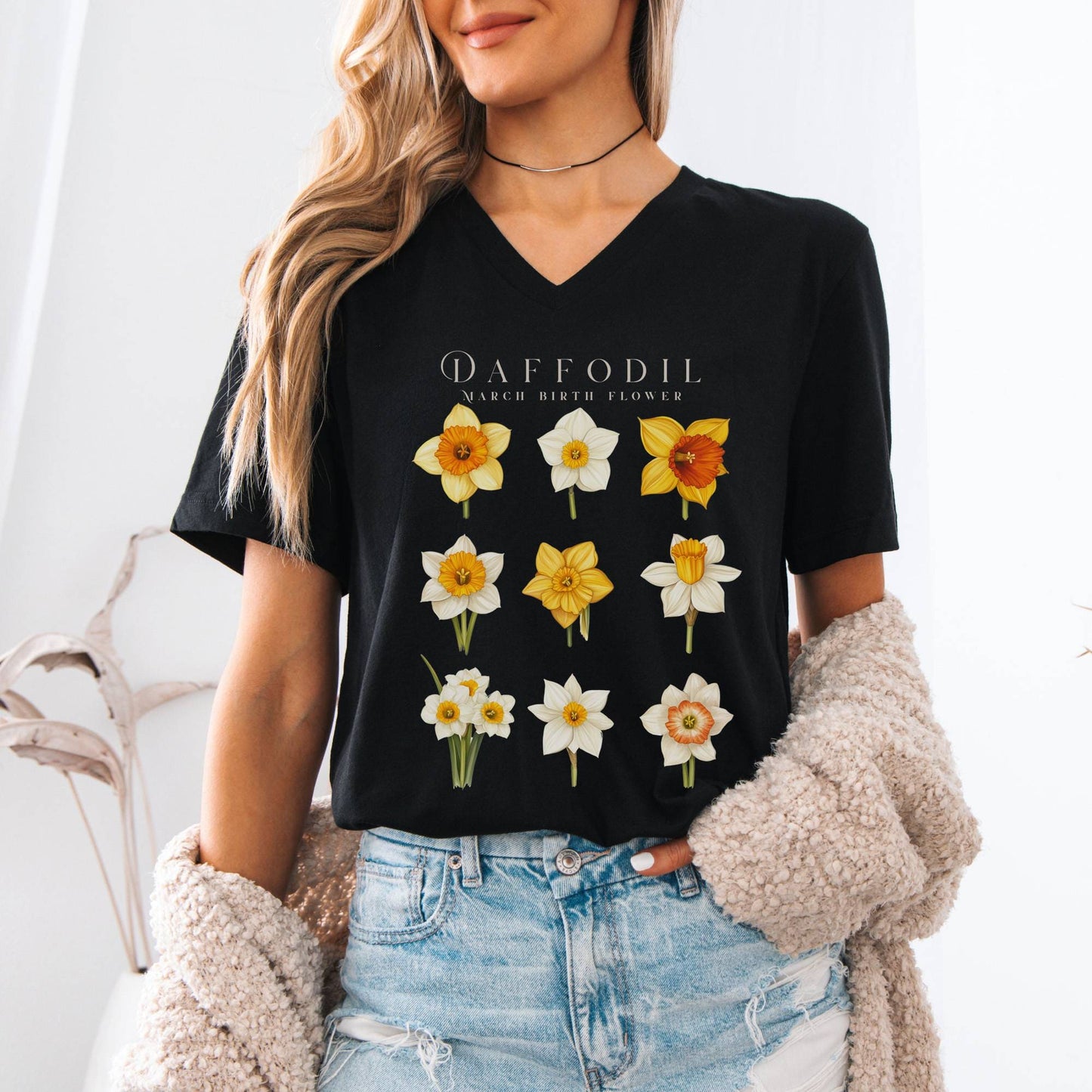 V-neck Daffodil March Birth Month Flower V-Neck Tee The Mystic Eden