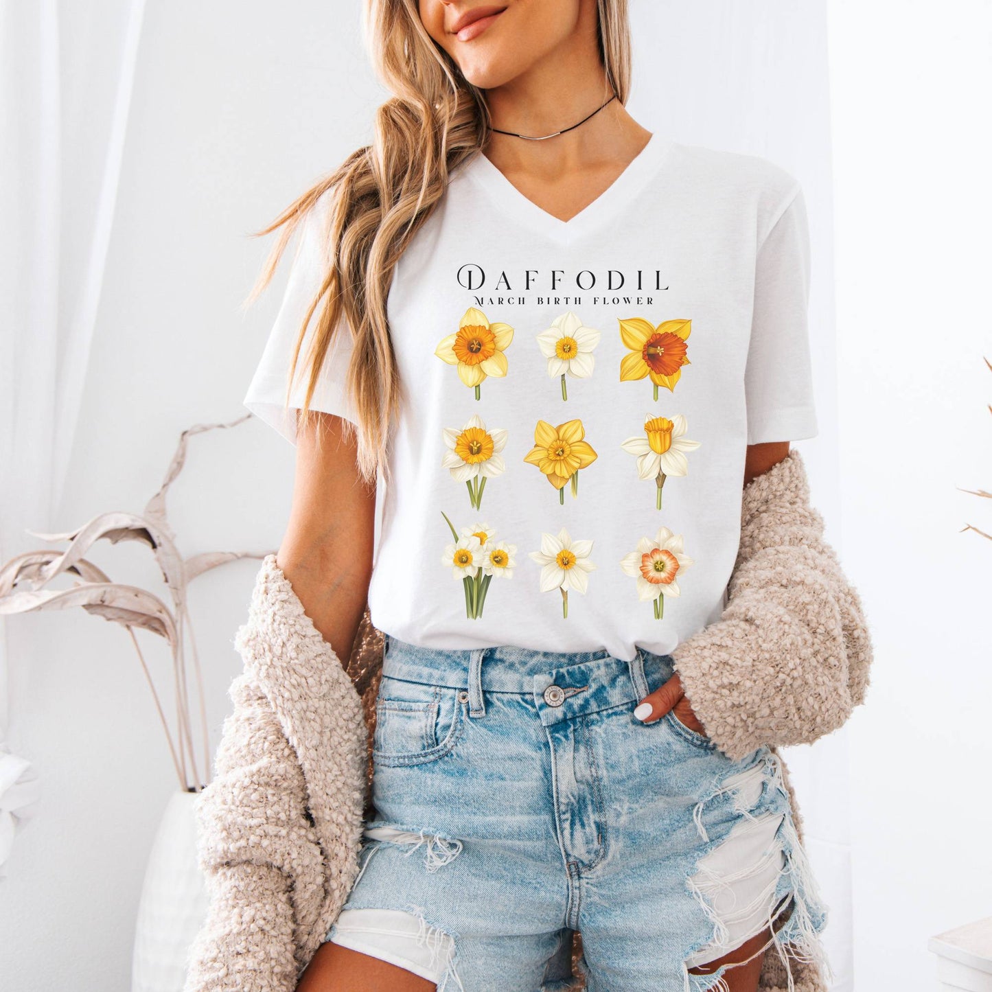 V-neck Daffodil March Birth Month Flower V-Neck Tee The Mystic Eden