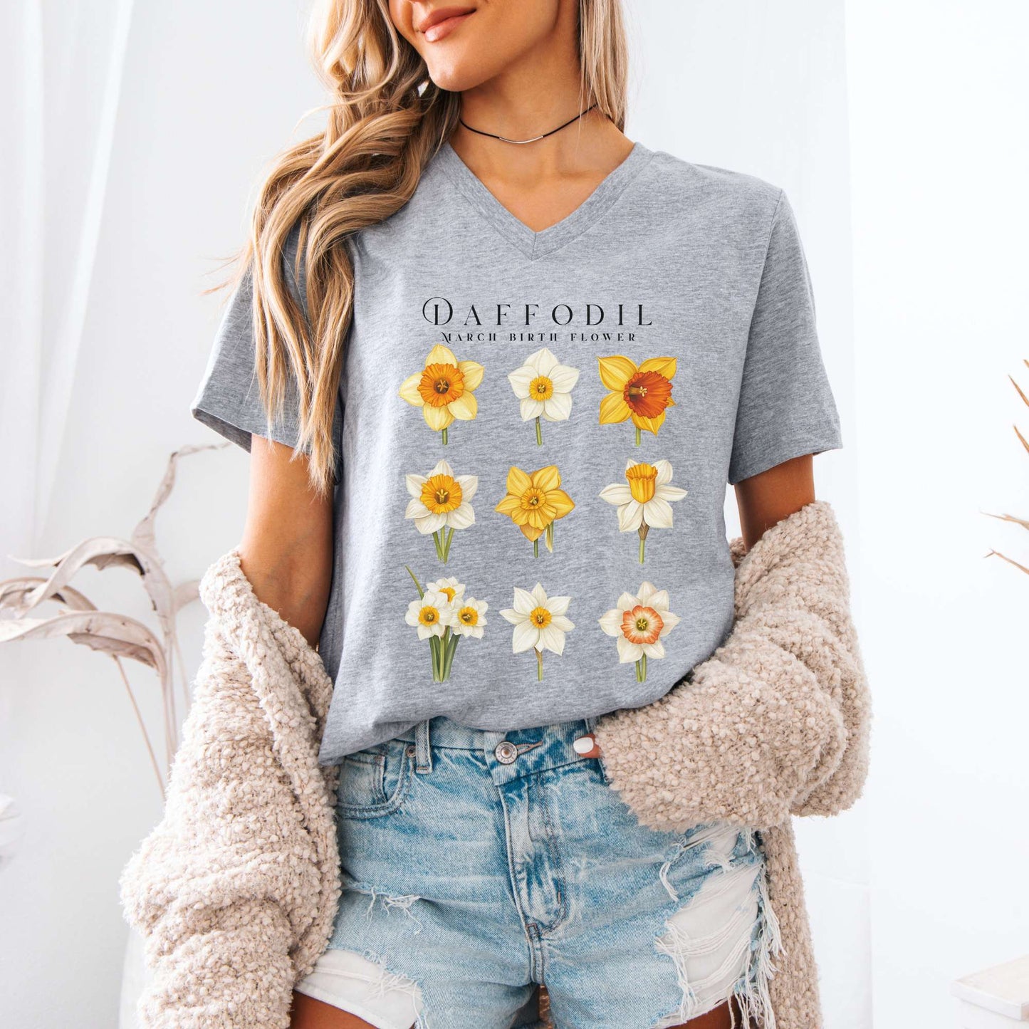 V-neck Daffodil March Birth Month Flower V-Neck Tee The Mystic Eden